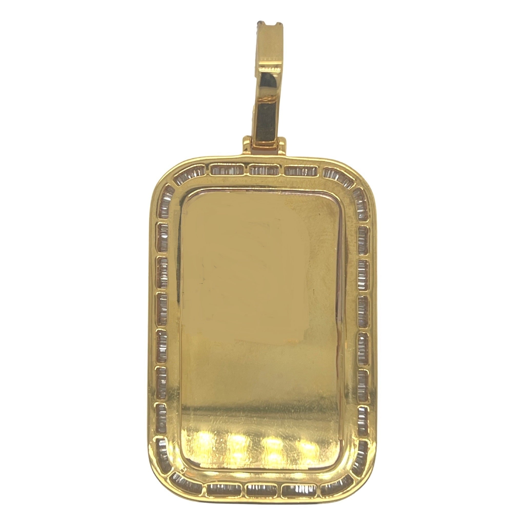 10K Yellow Gold Memory Frame Baguette Diamond Pendant 3.19 CT 2.7"