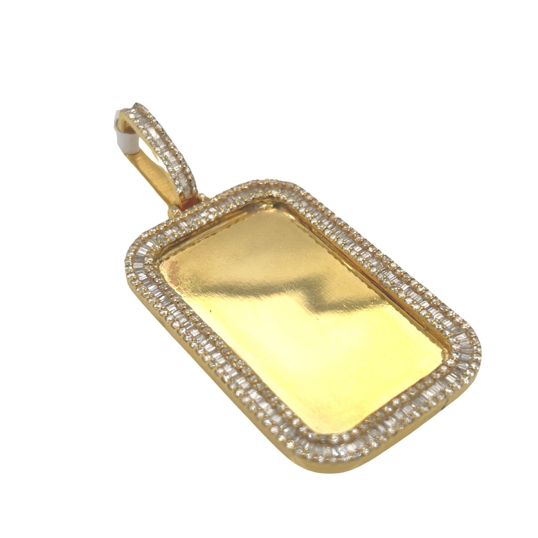 10K Yellow Gold Memory Frame Baguette Diamond Pendant 3.19 CT 2.7"