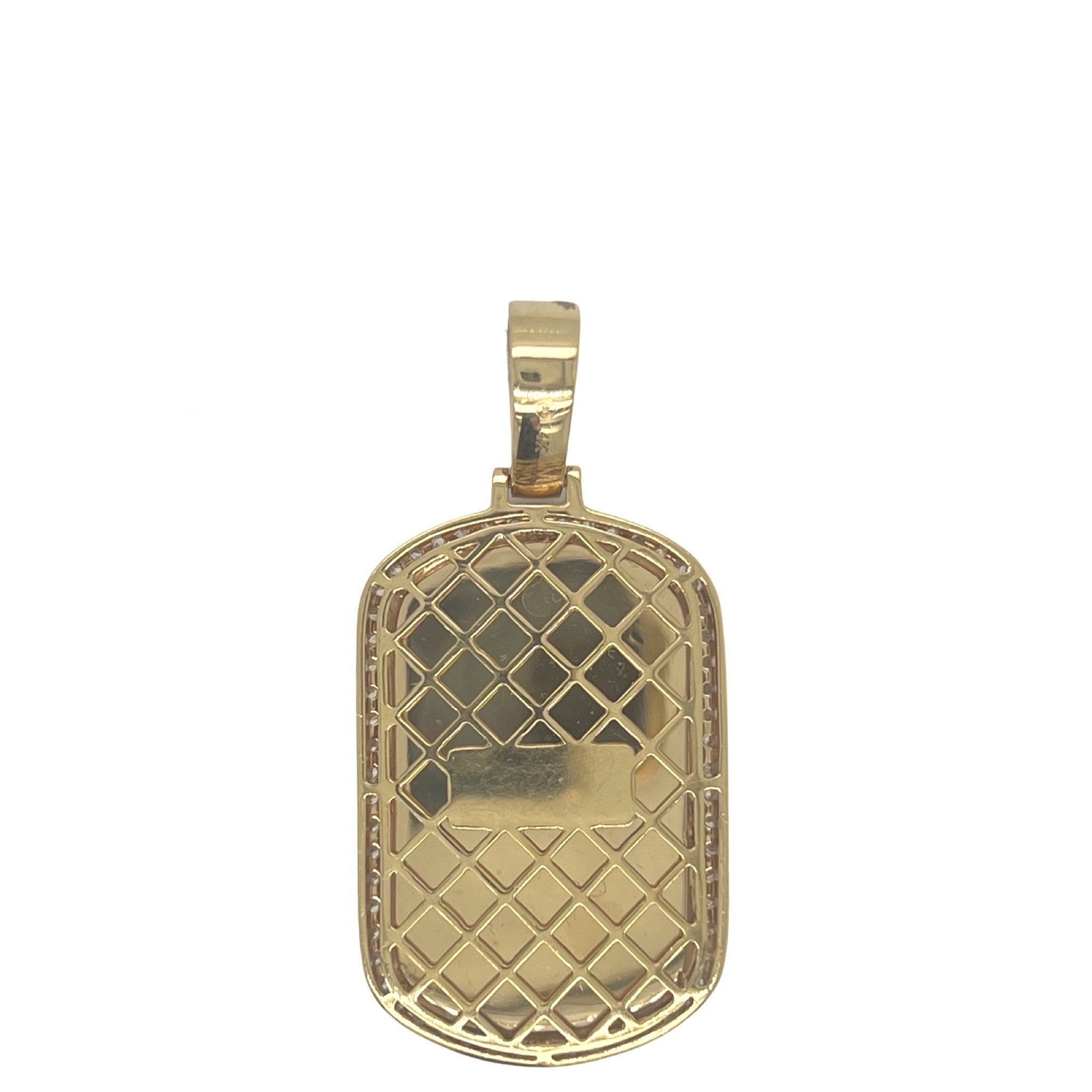 14K Yellow Gold Dog Tag Memory Frame VS Diamond Pendant 2.35 CT 1.9"