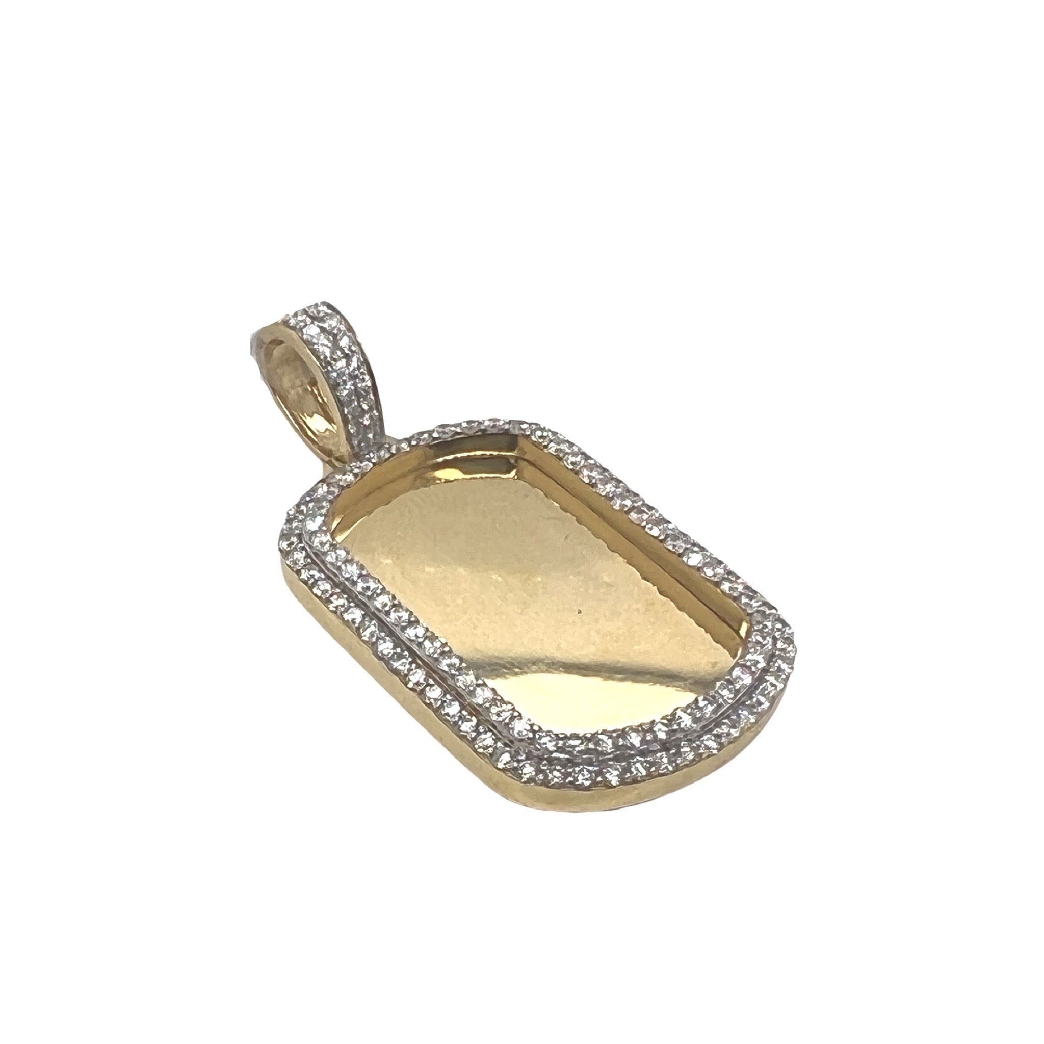 14K Yellow Gold Dog Tag Memory Frame VS Diamond Pendant 2.35 CT 1.9"