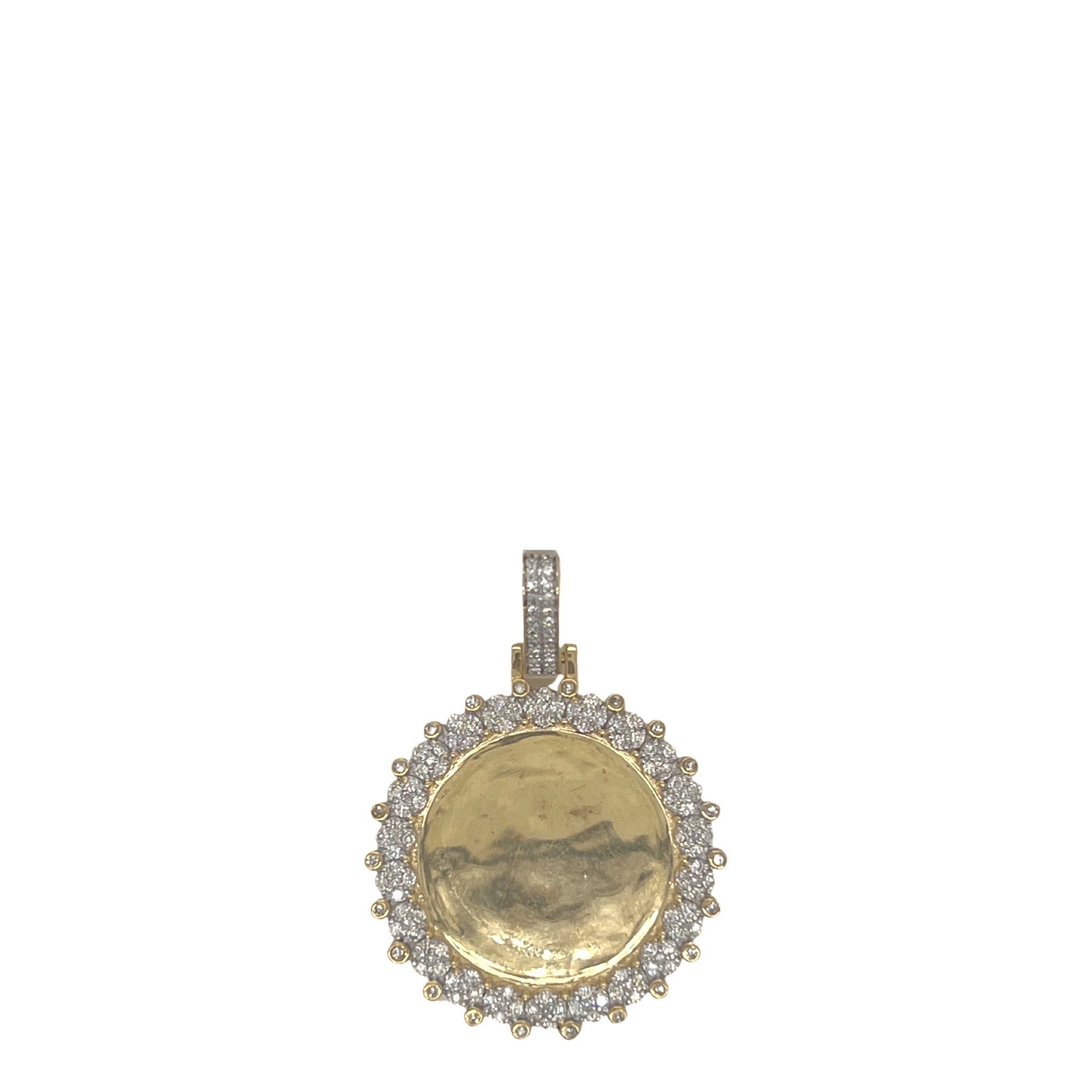 10K Yellow Gold Round Memory Frame Diamond Pendant 0.22 CT 1.35"