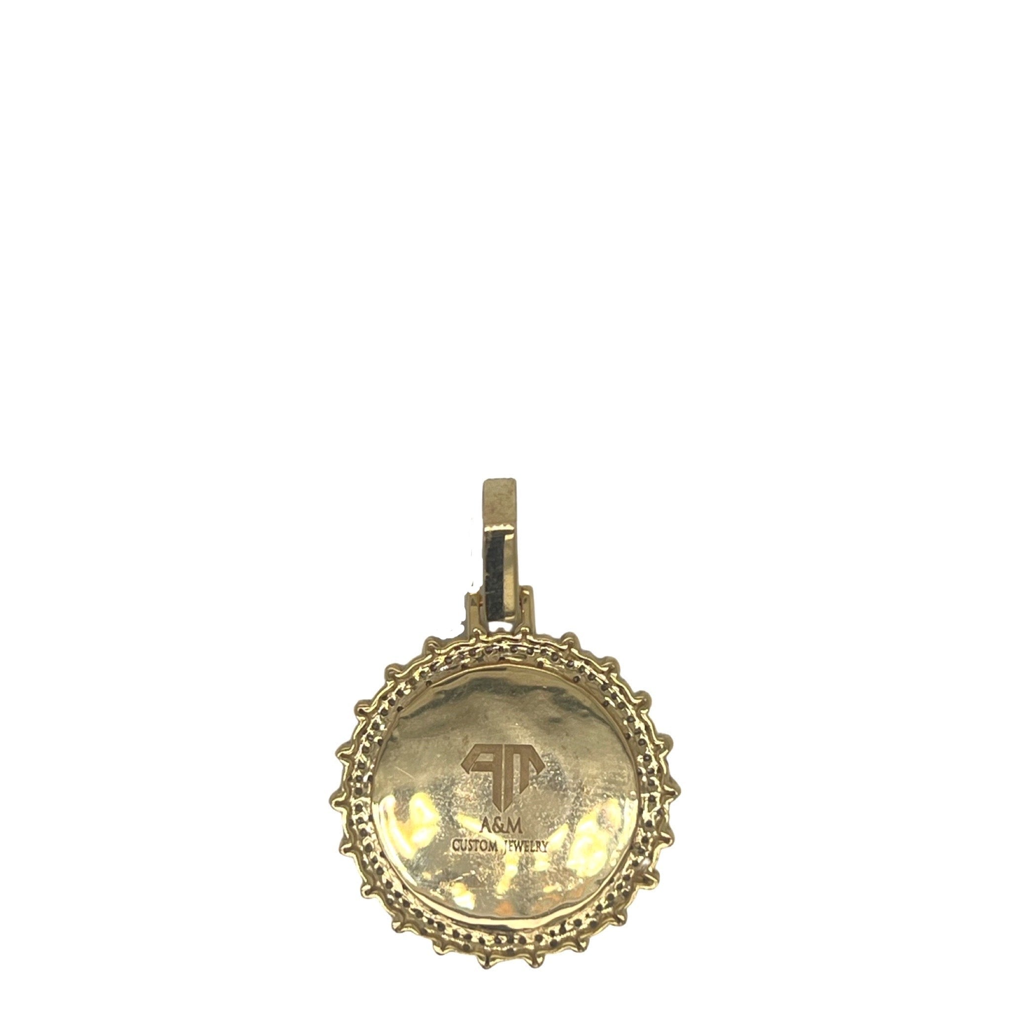 10K Yellow Gold Round Memory Frame Diamond Pendant 0.22 CT 1.35"
