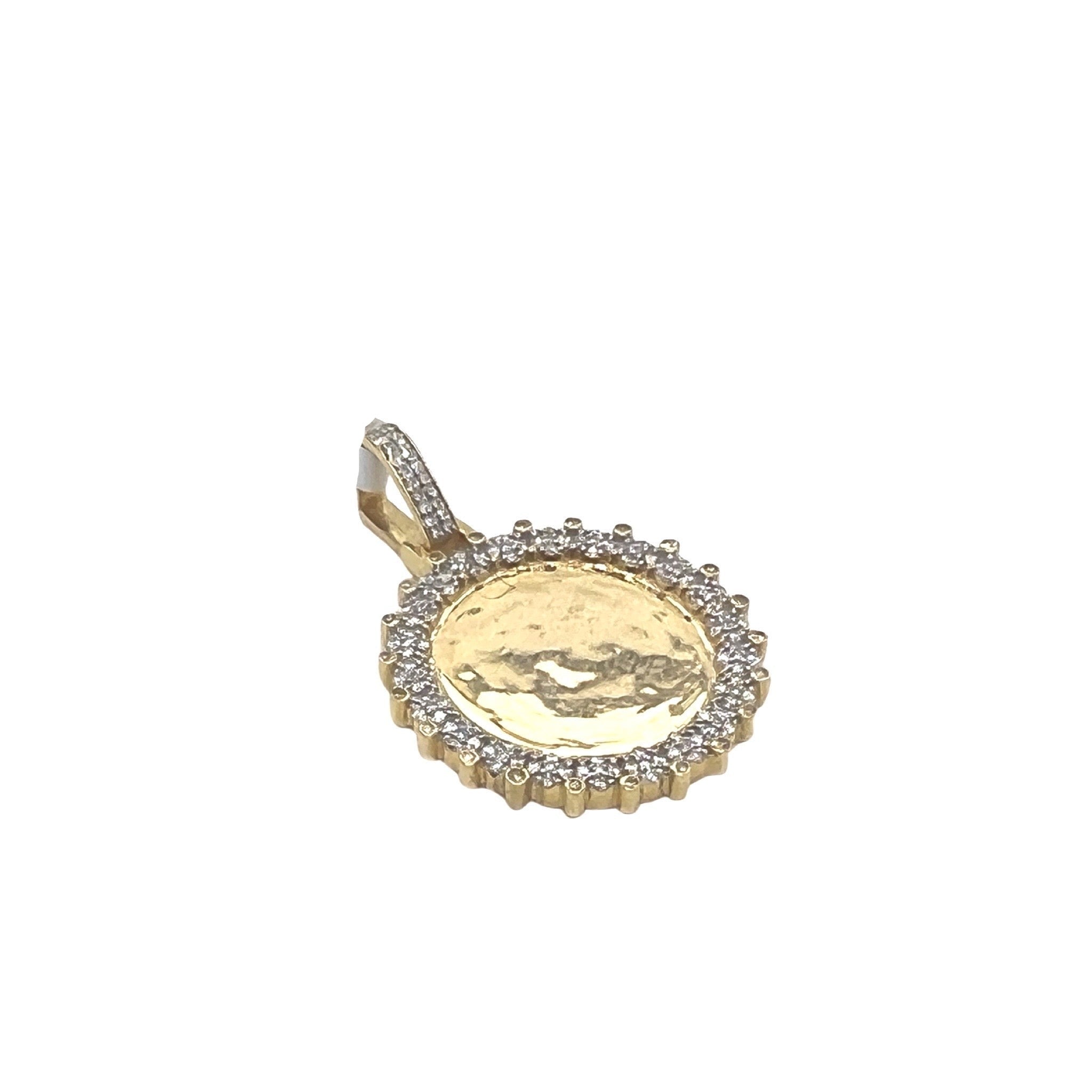10K Yellow Gold Round Memory Frame Diamond Pendant 0.22 CT 1.35"