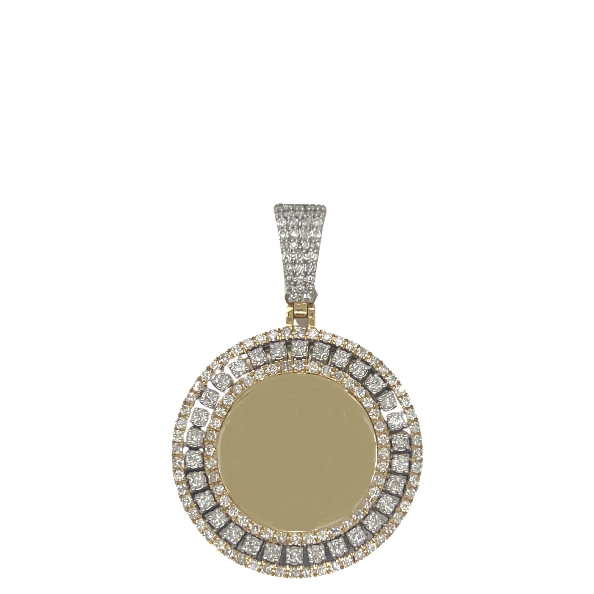 10K Yellow Gold Round Memory Frame Diamond Pendant 2.15 CT 1.75"