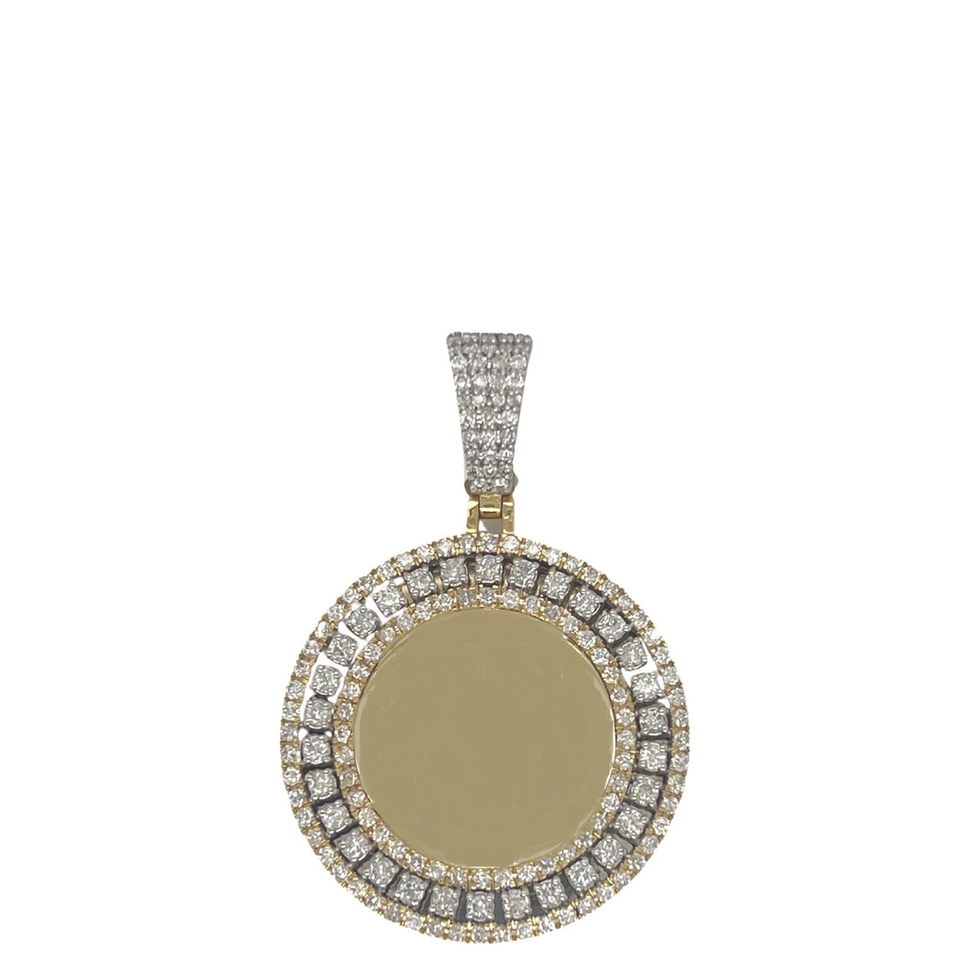 10K Yellow Gold Round Memory Frame Diamond Pendant 2.15 CT 1.75