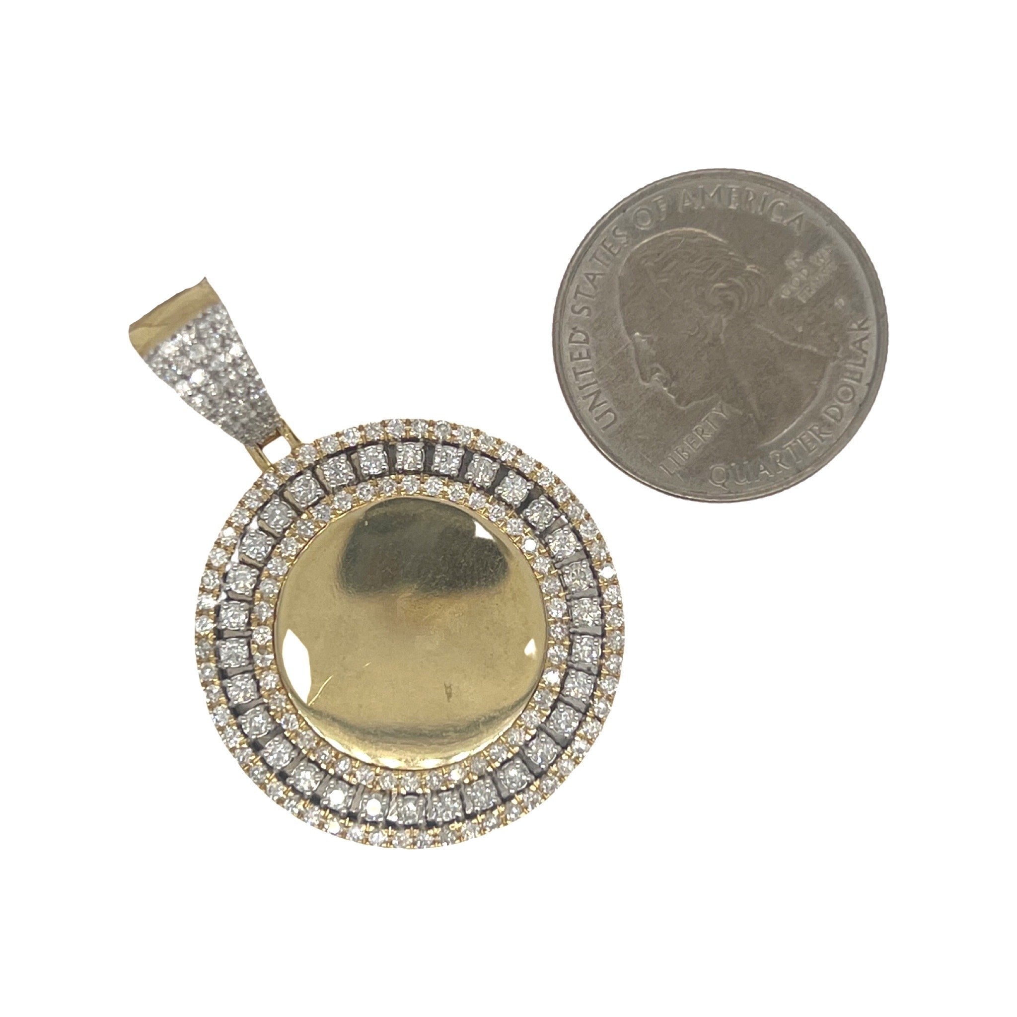10K Yellow Gold Round Memory Frame Diamond Pendant 2.15 CT 1.75"