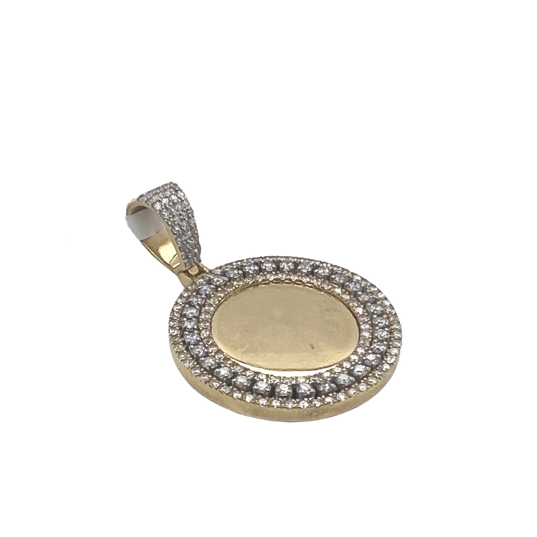 10K Yellow Gold Round Memory Frame Diamond Pendant 2.15 CT 1.75"