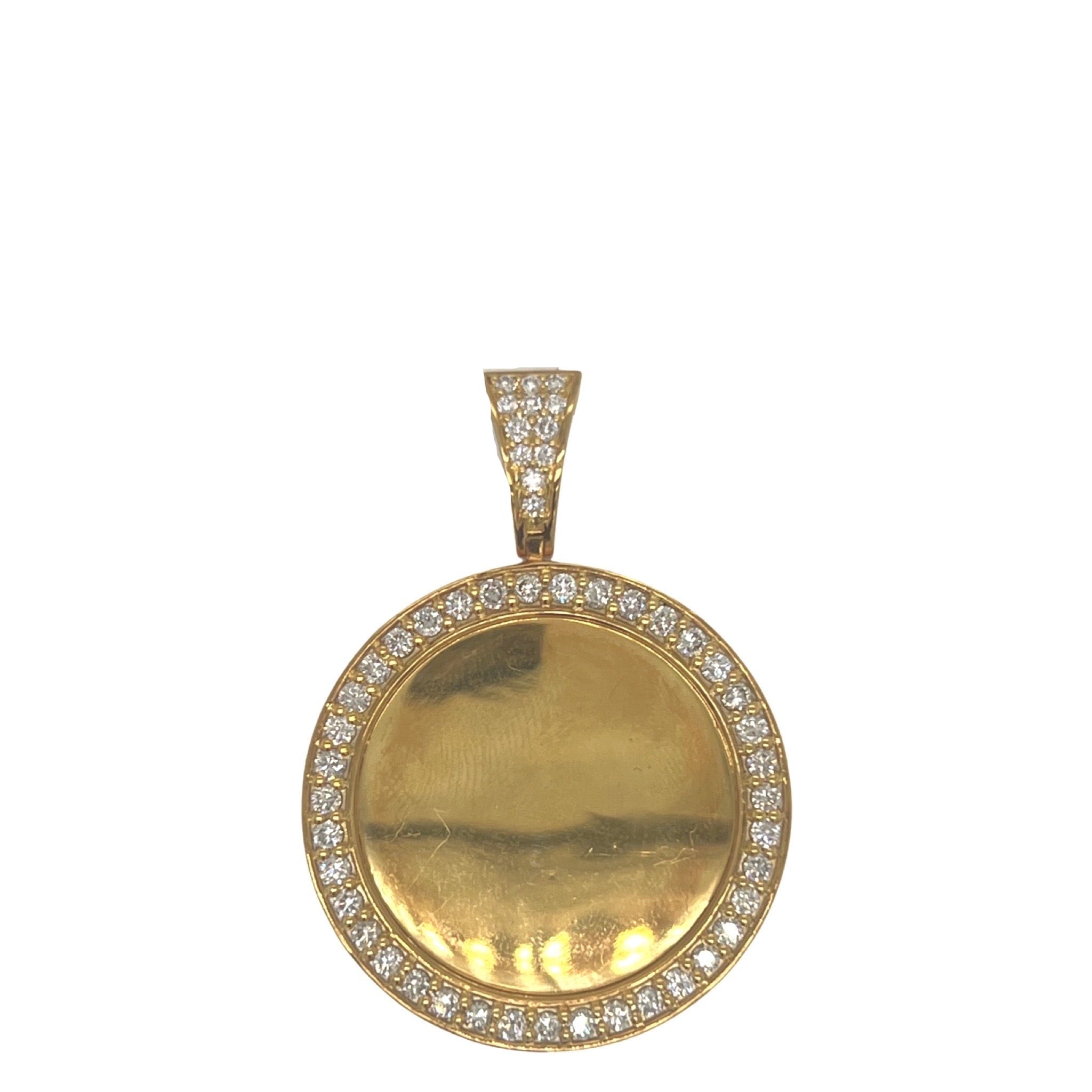 10K Yellow Gold Round Memory Frame Diamond Pendant 1.54 CT 1.75"