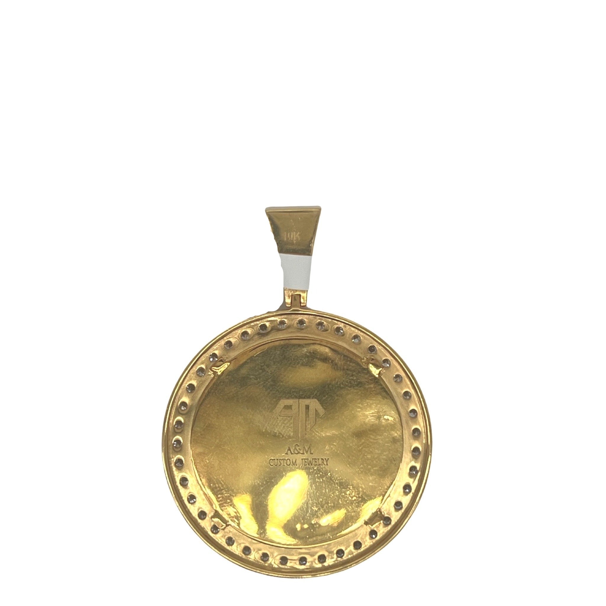 10K Yellow Gold Round Memory Frame Diamond Pendant 1.54 CT 1.75"