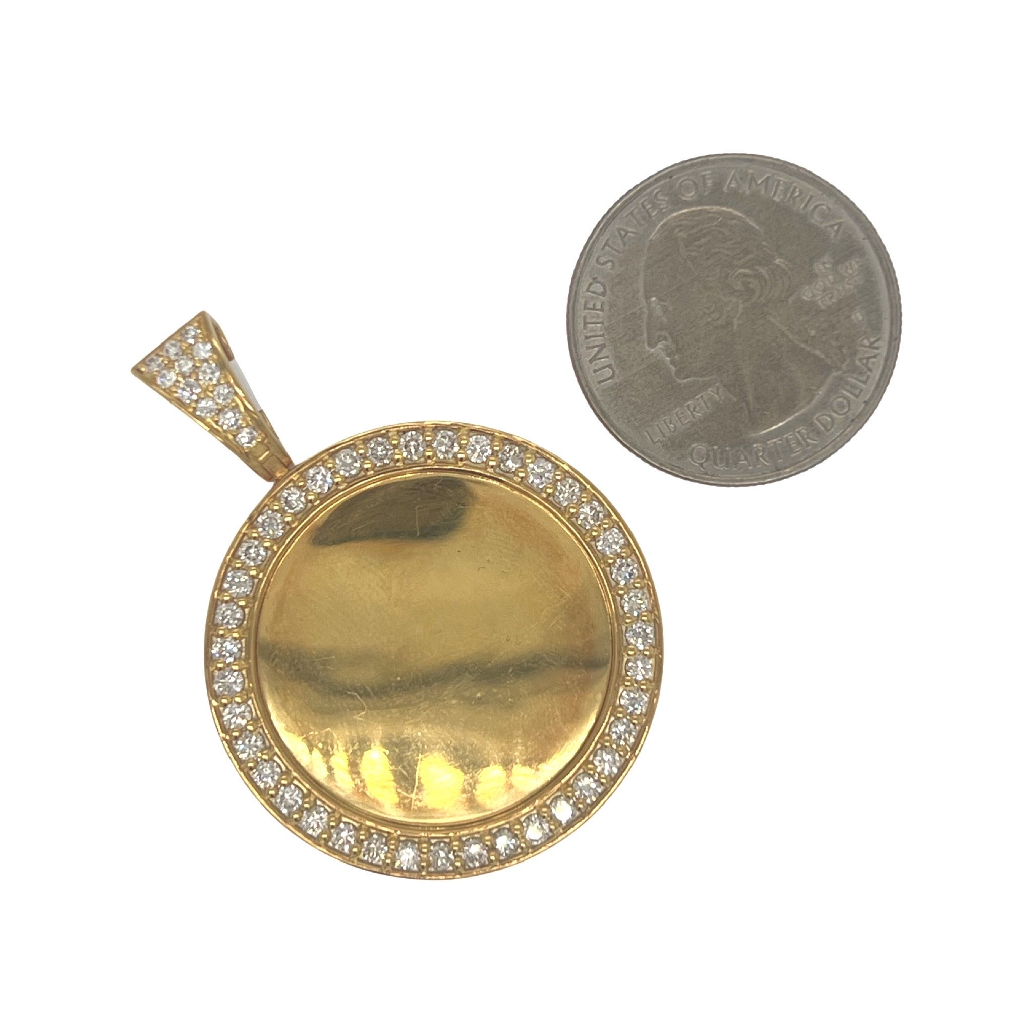 10K Yellow Gold Round Memory Frame Diamond Pendant 1.54 CT 1.75"