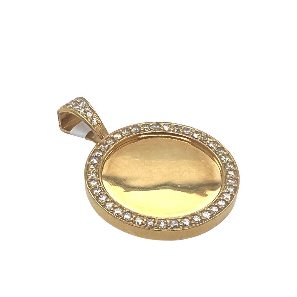 10K Yellow Gold Round Memory Frame Diamond Pendant 1.54 CT 1.75"