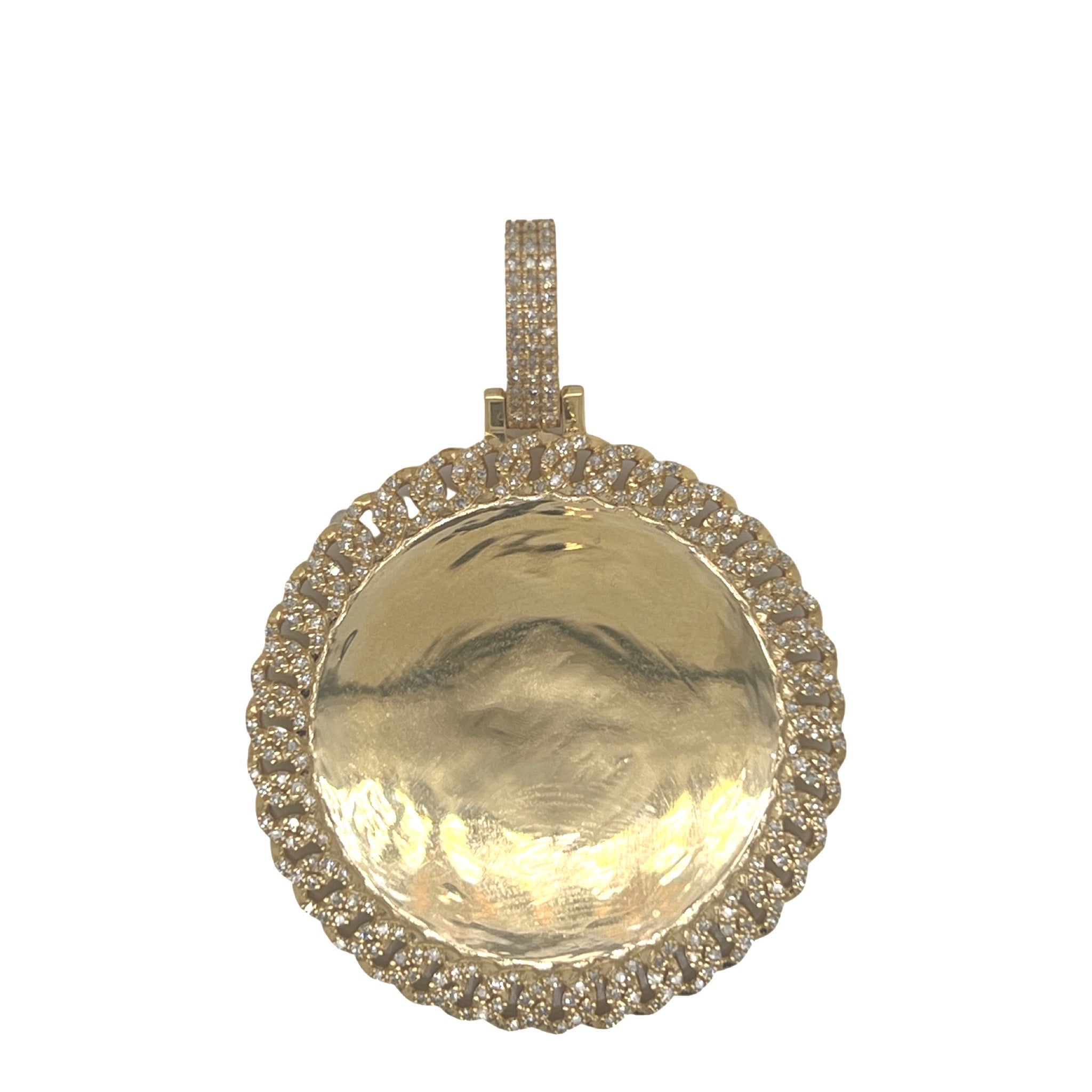 10K Yellow Gold Miami Cuban Memory Frame Diamond Pendant 0.79 CT 2"