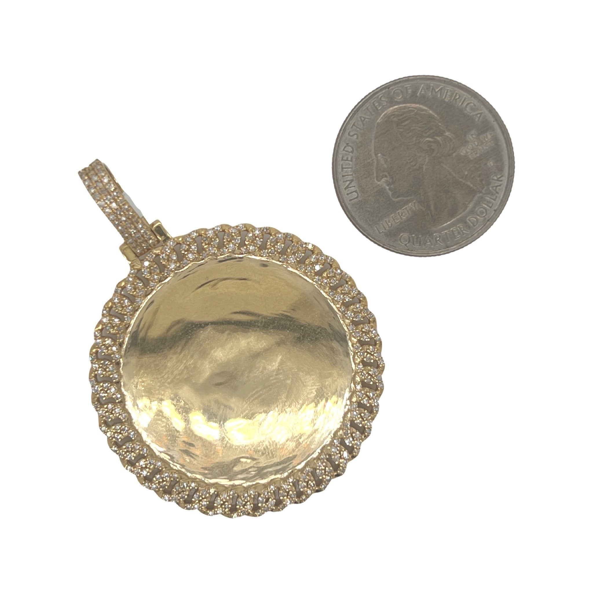 10K Yellow Gold Miami Cuban Memory Frame Diamond Pendant 0.79 CT 2"