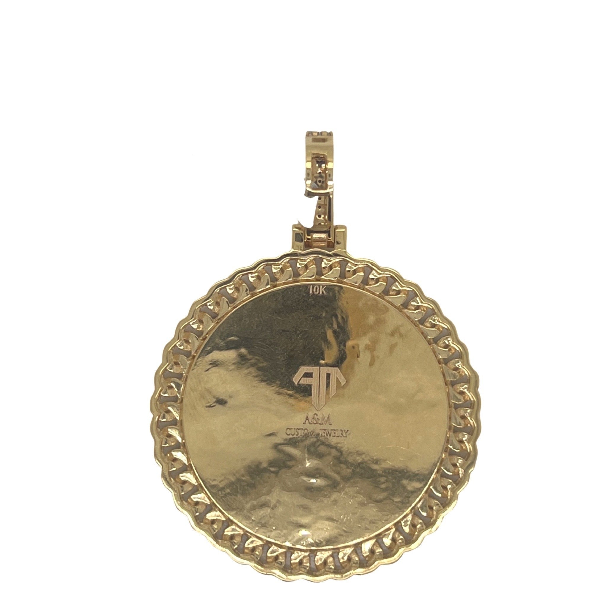 10K Yellow Gold Miami Cuban Memory Frame Diamond Pendant 0.79 CT 2"