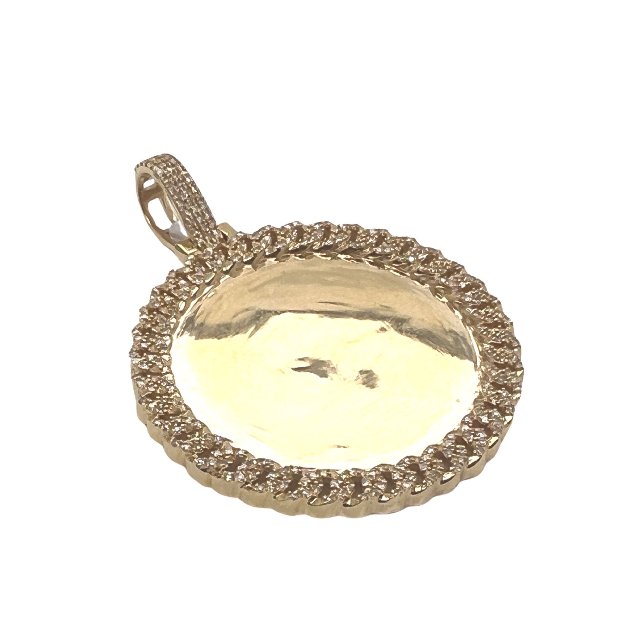 10K Yellow Gold Miami Cuban Memory Frame Diamond Pendant 0.79 CT 2"