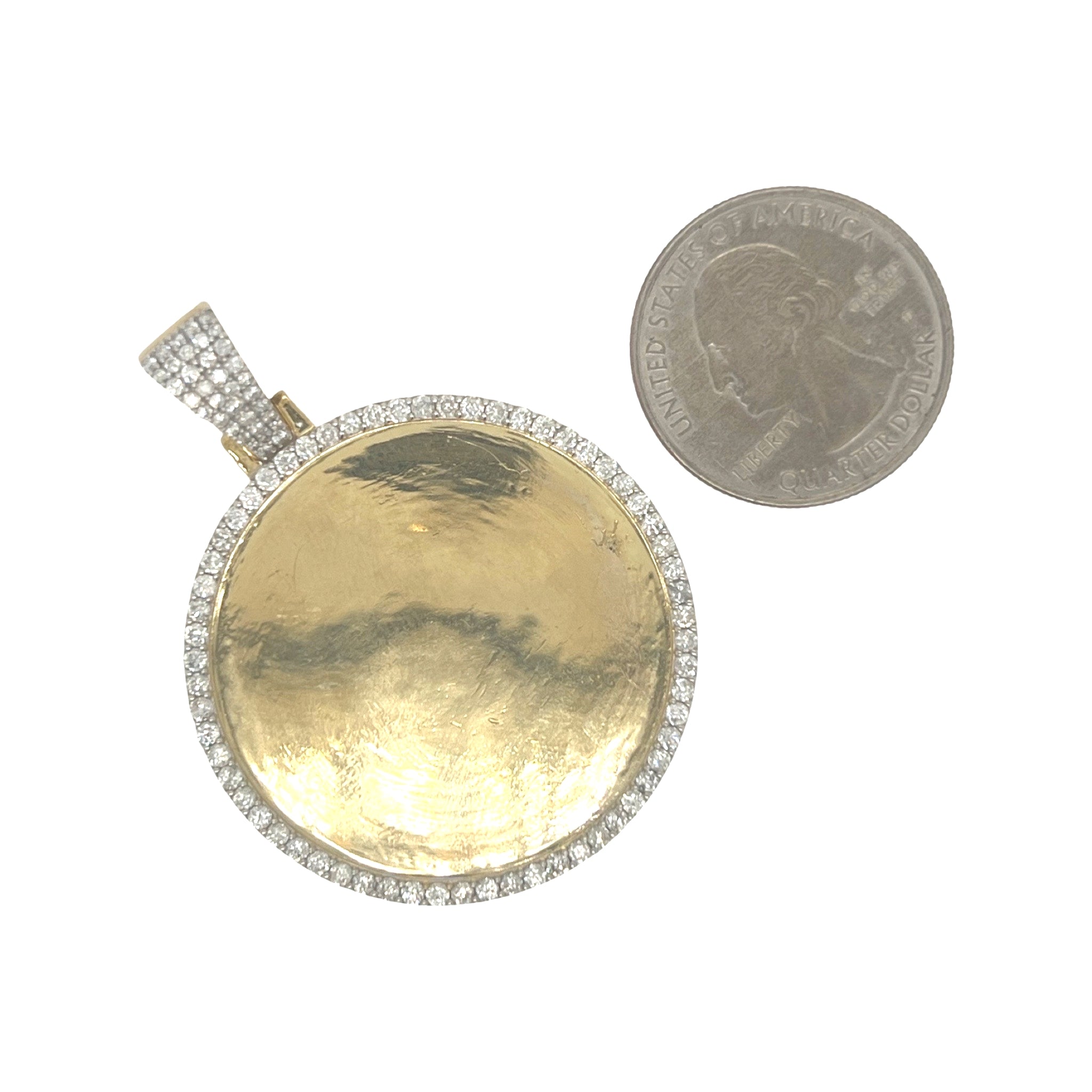10K Yellow Gold Round Memory Frame Diamond Pendant 1.61 CT 2"