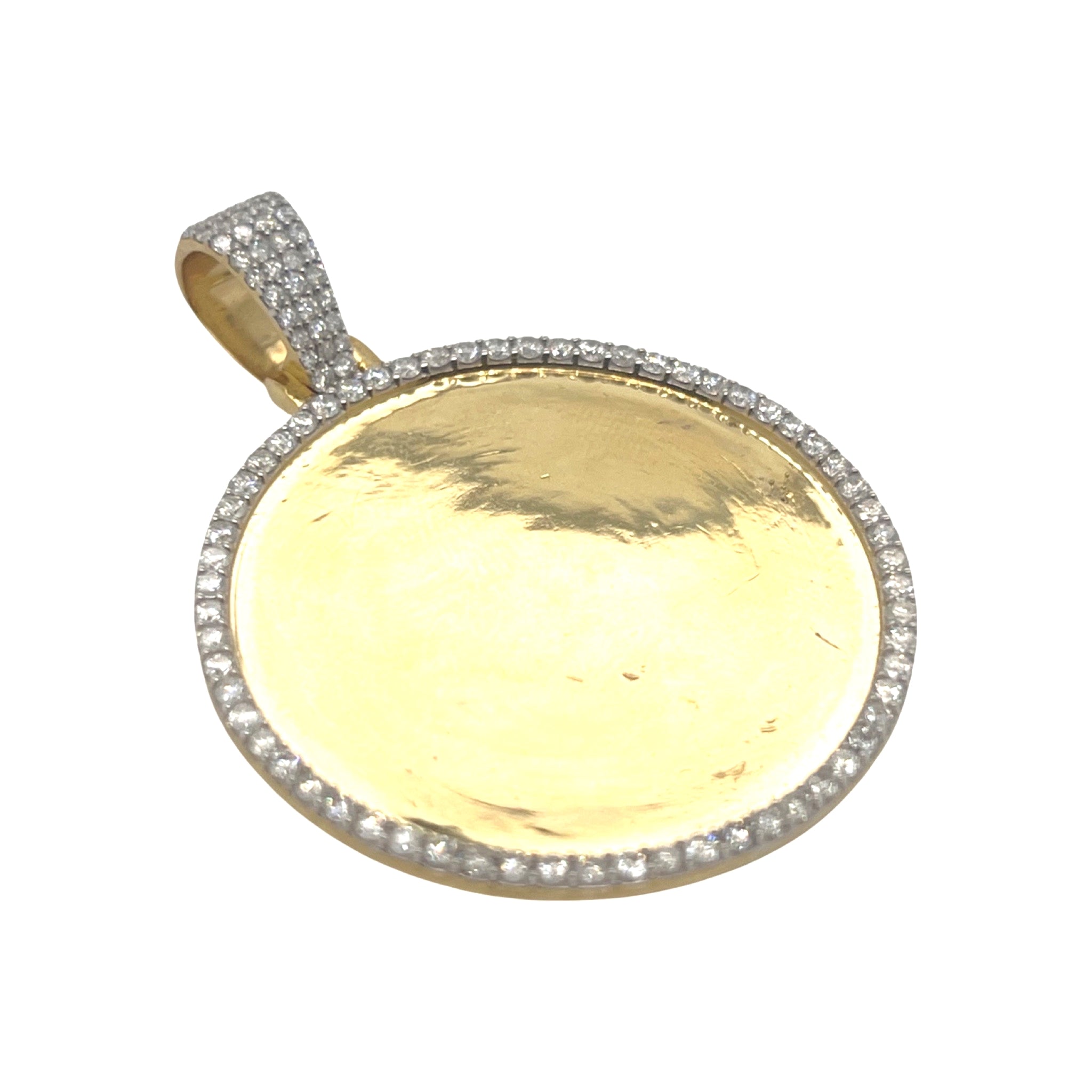 10K Yellow Gold Round Memory Frame Diamond Pendant 1.61 CT 2"