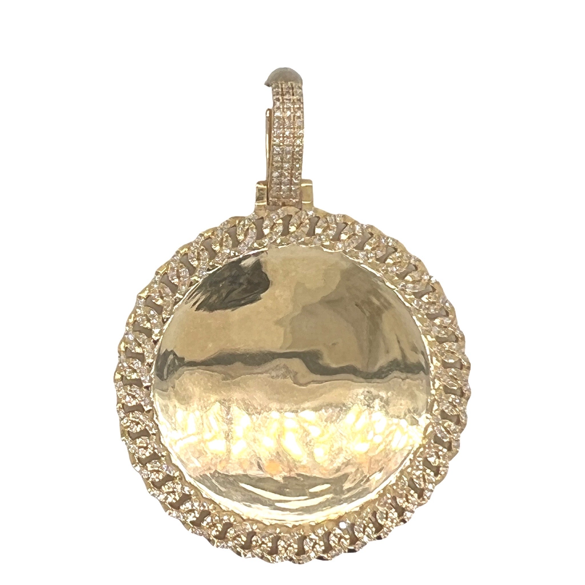 10K Yellow Gold Miami Cuban Memory Frame Diamond Pendant 0.87 CT 2.35"