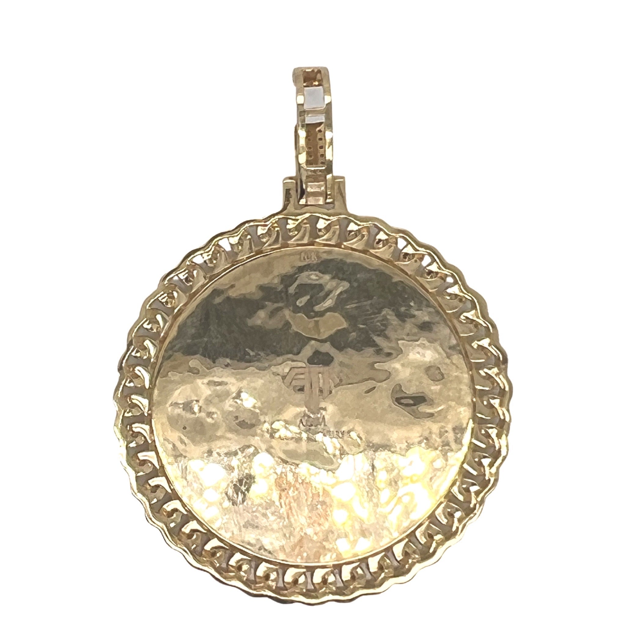 10K Yellow Gold Miami Cuban Memory Frame Diamond Pendant 0.87 CT 2.35"