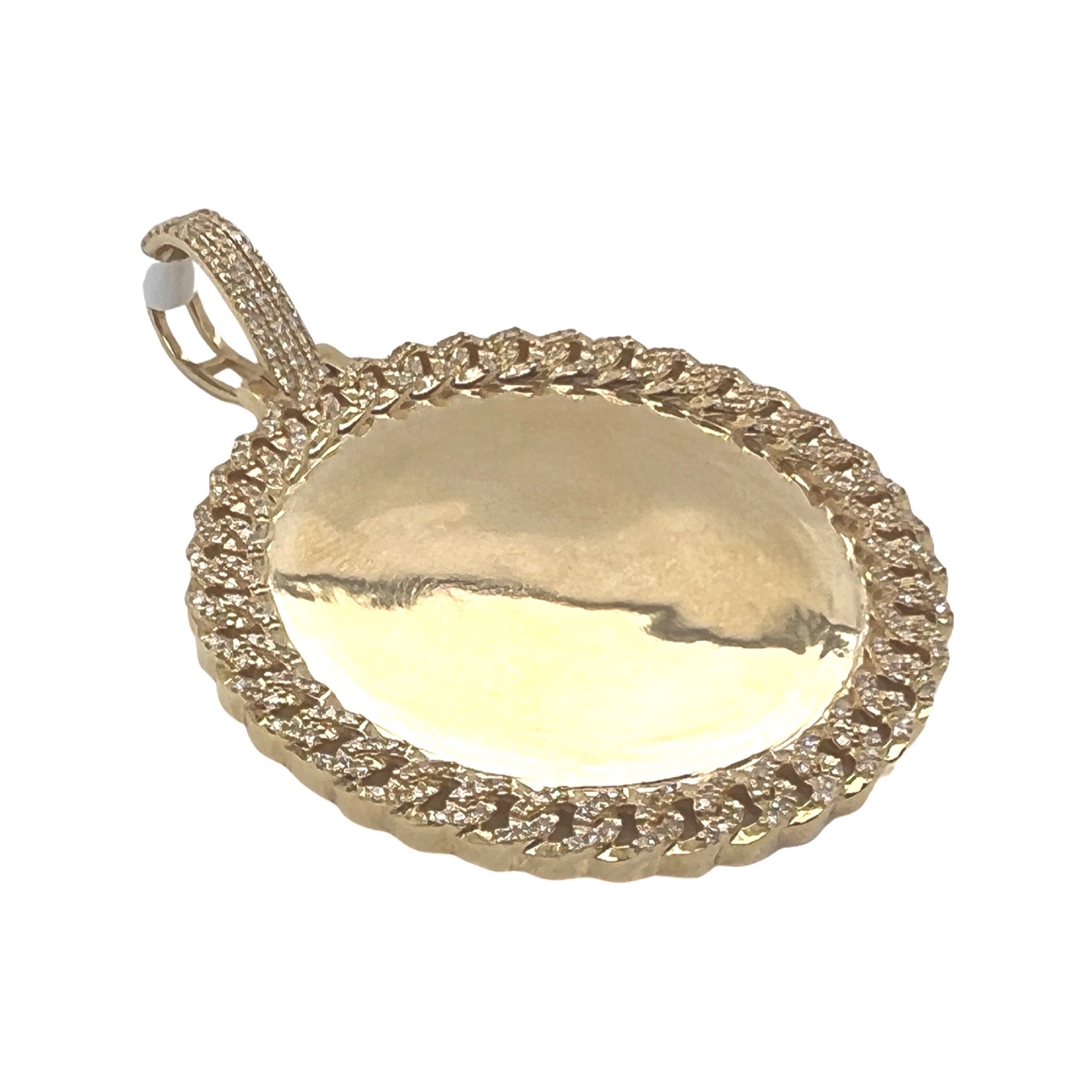 10K Yellow Gold Miami Cuban Memory Frame Diamond Pendant 0.87 CT 2.35"
