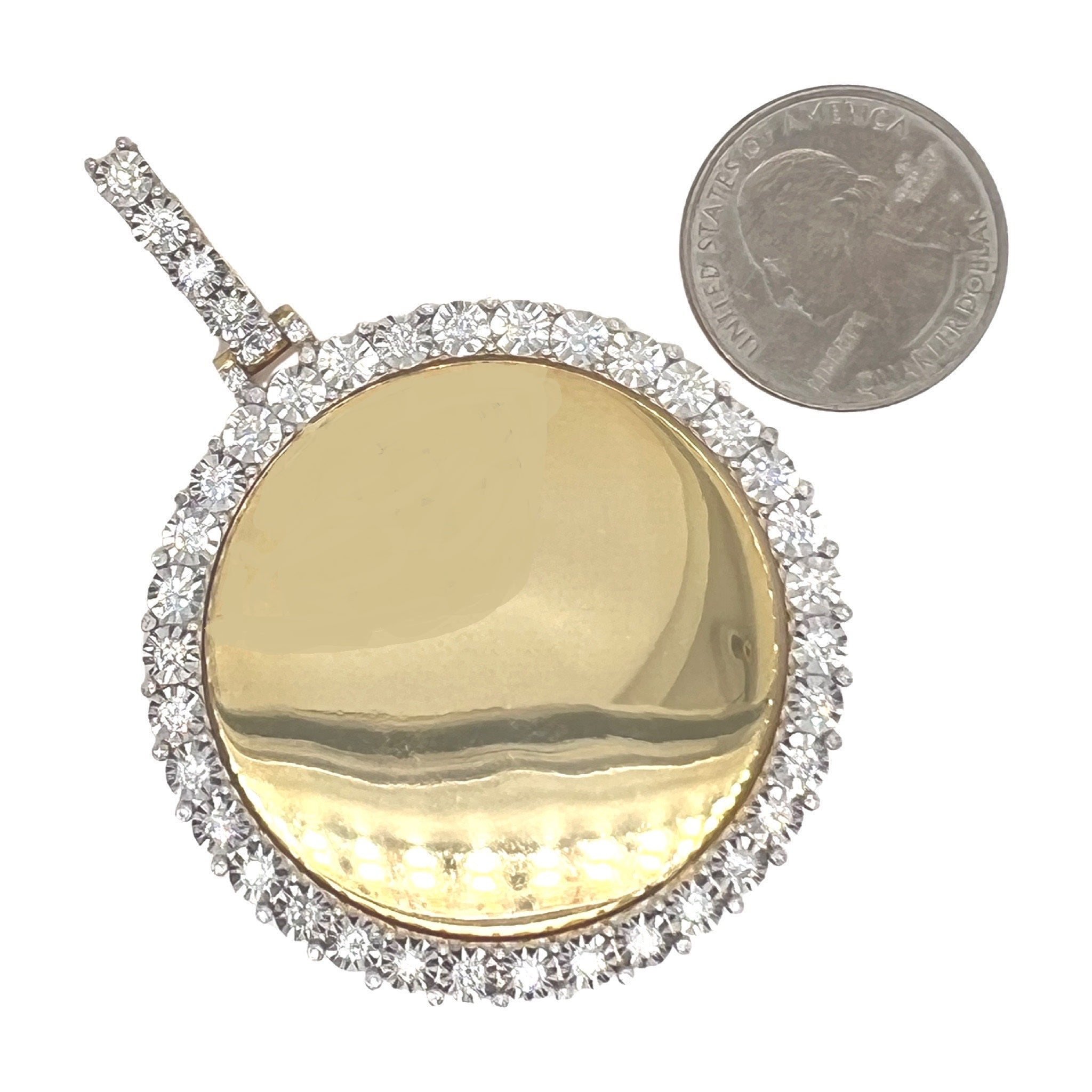 10K Yellow Gold Swivel Memory Frame VS Diamond Pendant 1.5 CT 2.8"