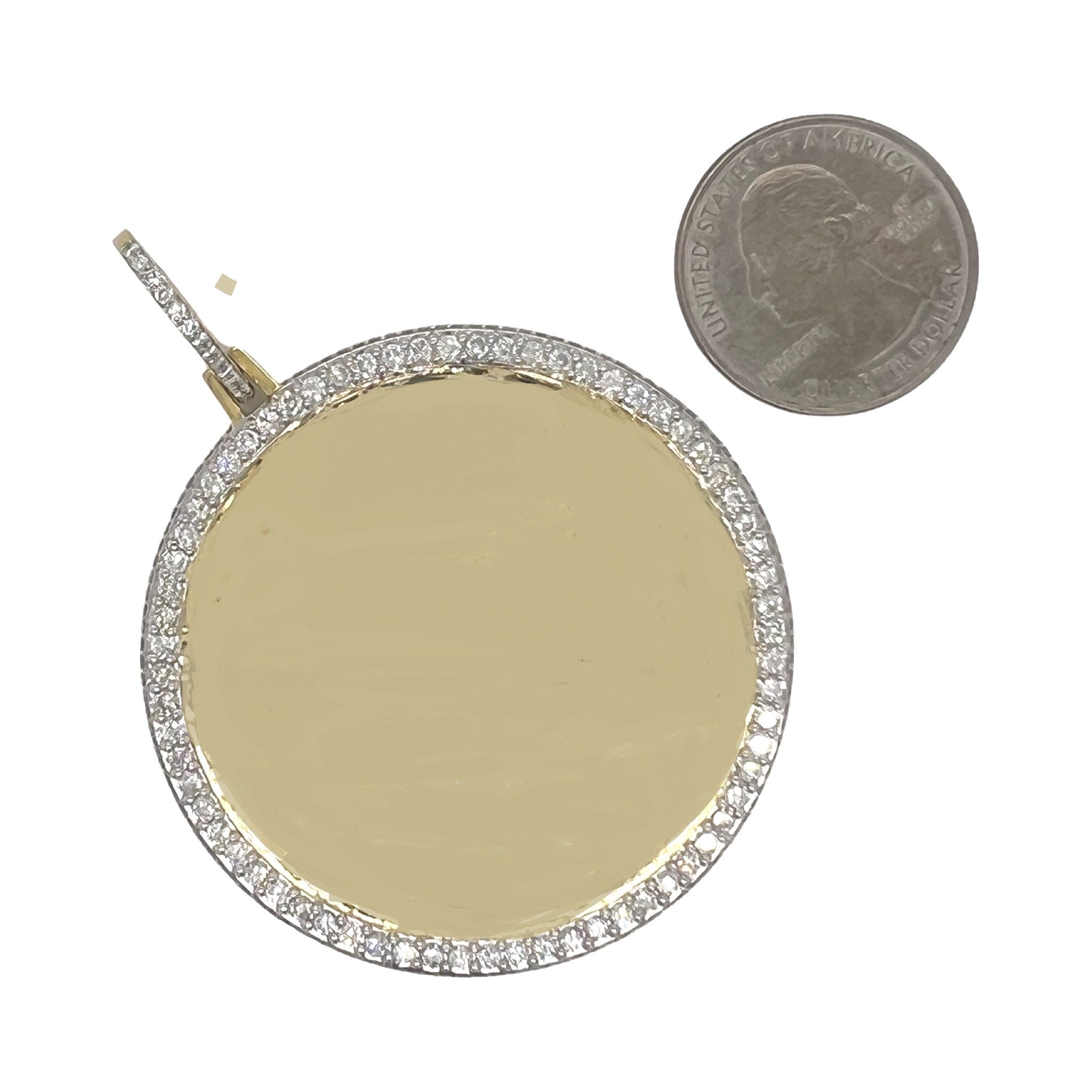 10K Yellow Gold Round Memory Frame VS Diamond Pendant 4.03 CT 2.75"