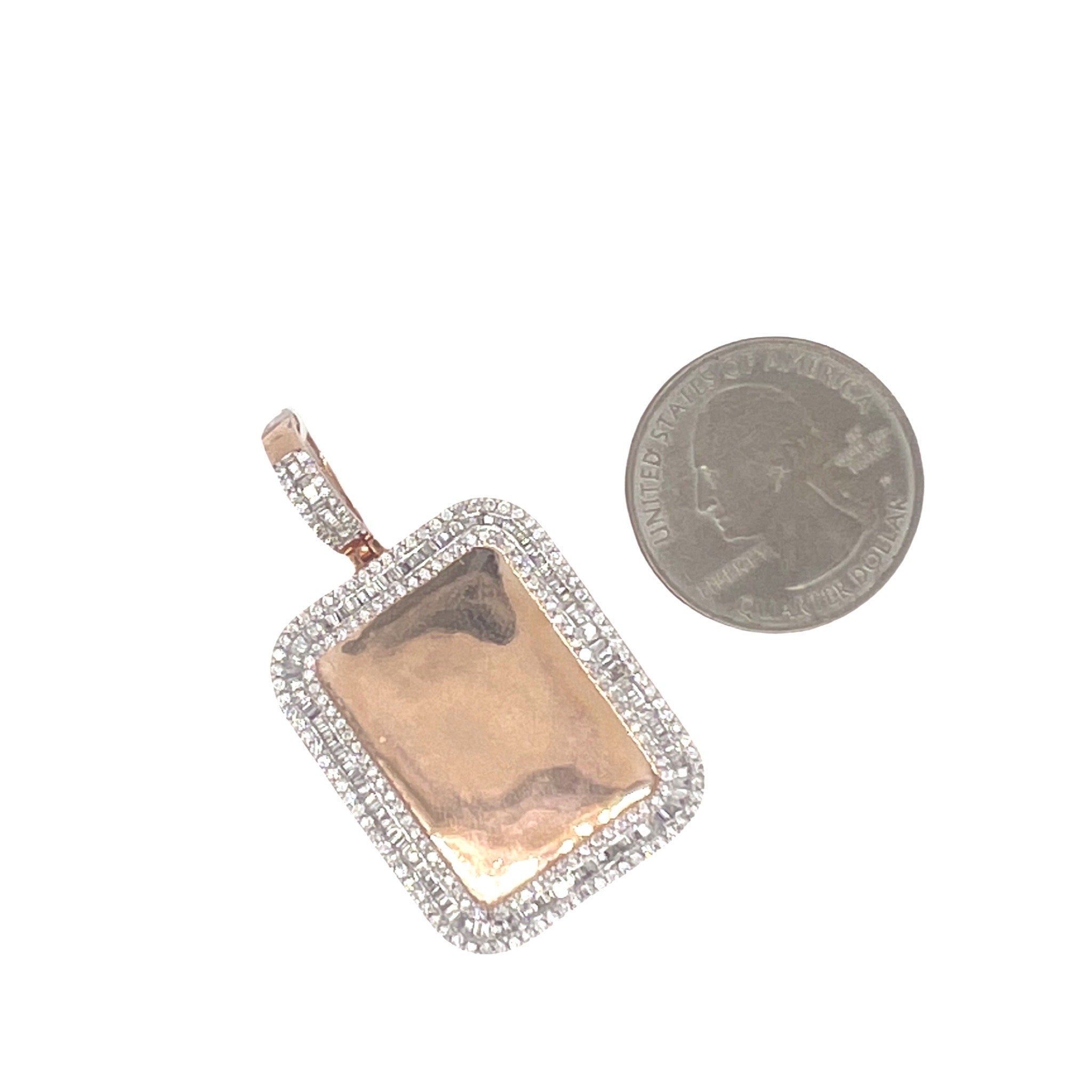 10K Rose Gold Memory Frame Baguette Diamond Pendant 2.0 CT 1.8"