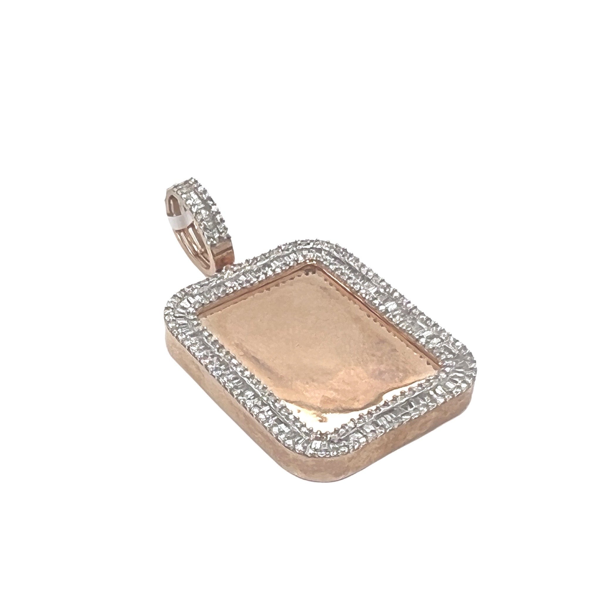10K Rose Gold Memory Frame Baguette Diamond Pendant 2.0 CT 1.8"