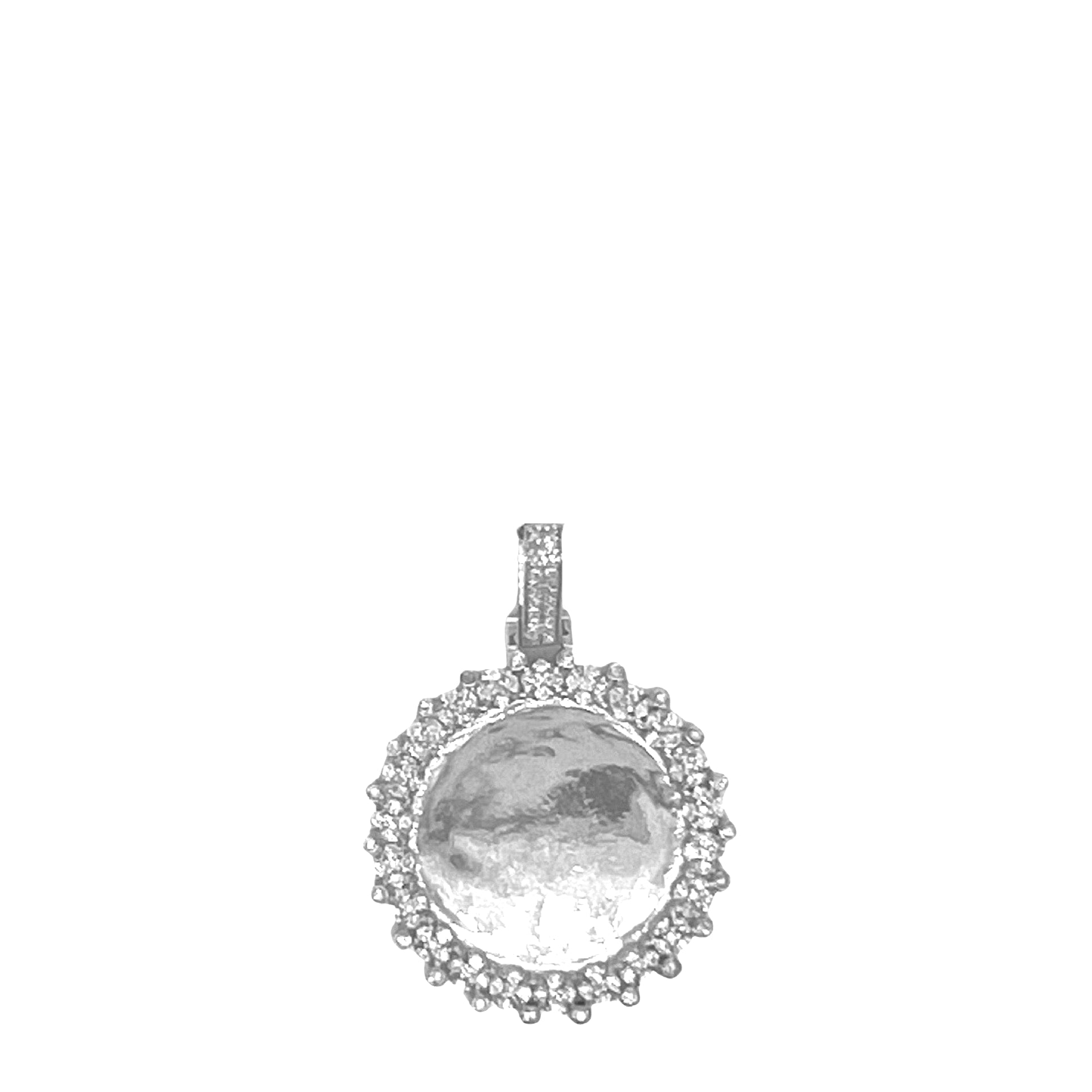 10K White Gold Round Memory Frame Diamond Pendant 0.22 CT 1.35"