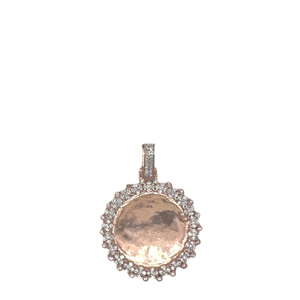 10K Rose Gold Round Memory Frame Diamond Pendant 0.22 CT 1.35"