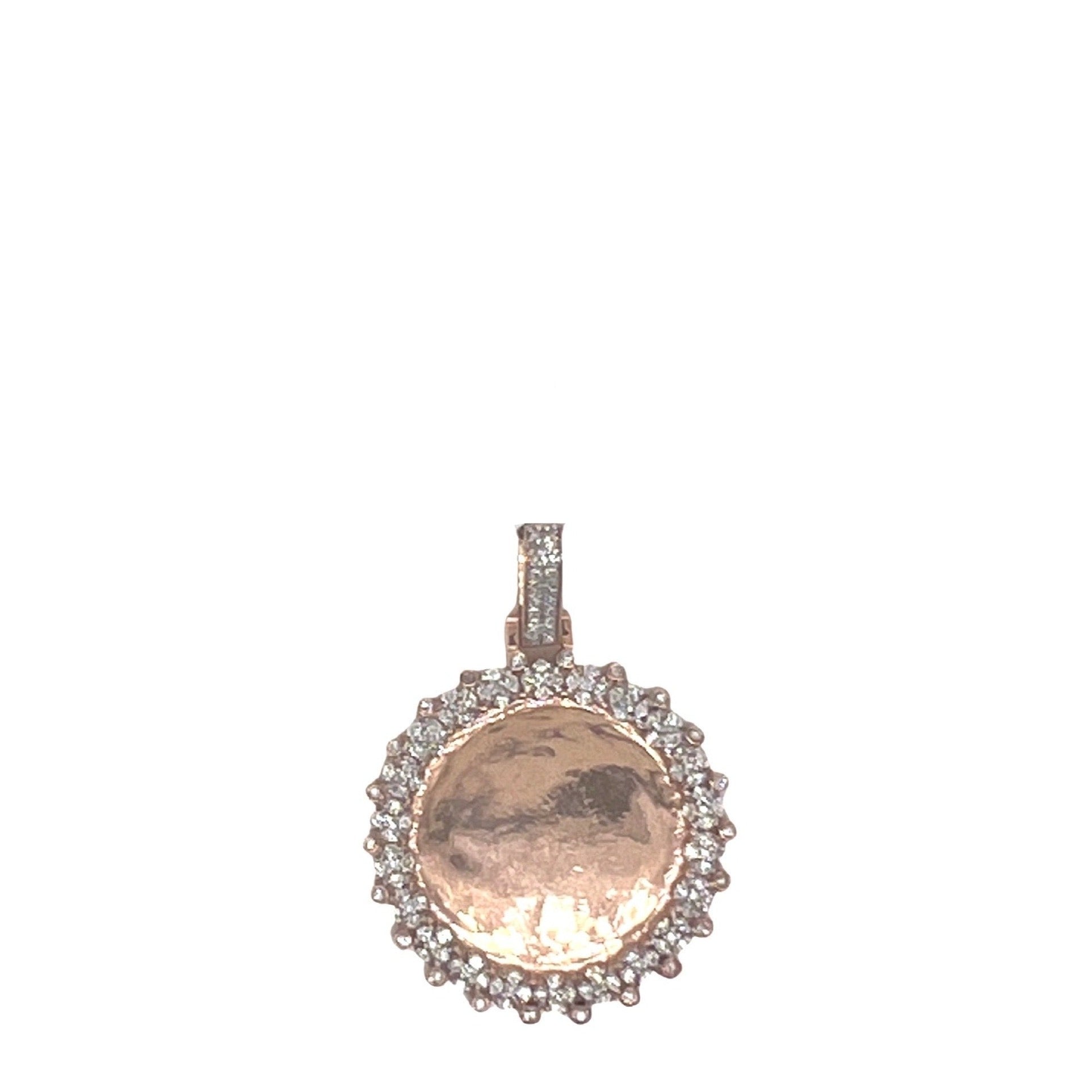 10K Rose Gold Round Memory Frame Diamond Pendant 0.22 CT 1.35"