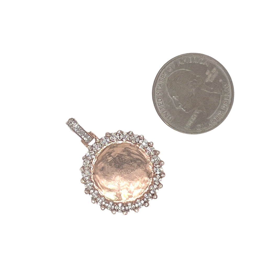10K Rose Gold Round Memory Frame Diamond Pendant 0.22 CT 1.35"