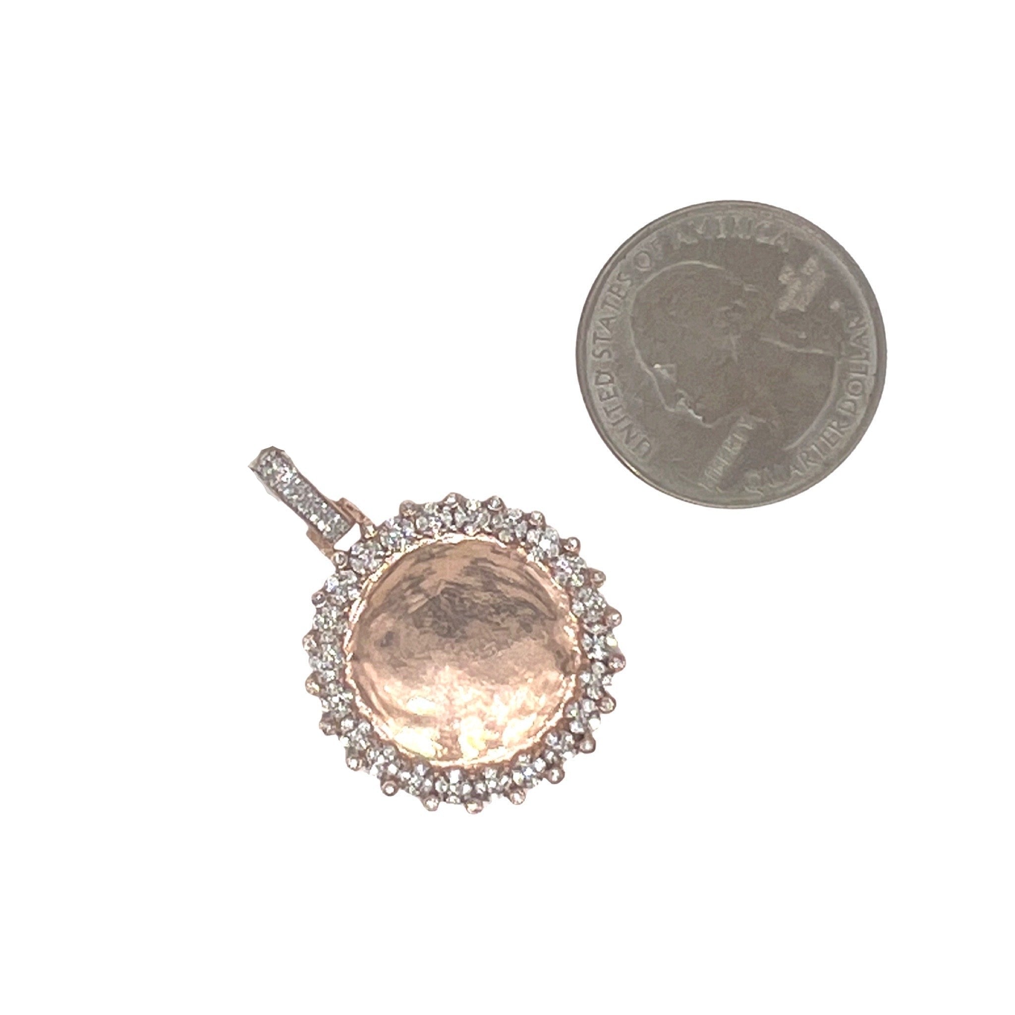 10K Rose Gold Round Memory Frame Diamond Pendant 0.22 CT 1.35"