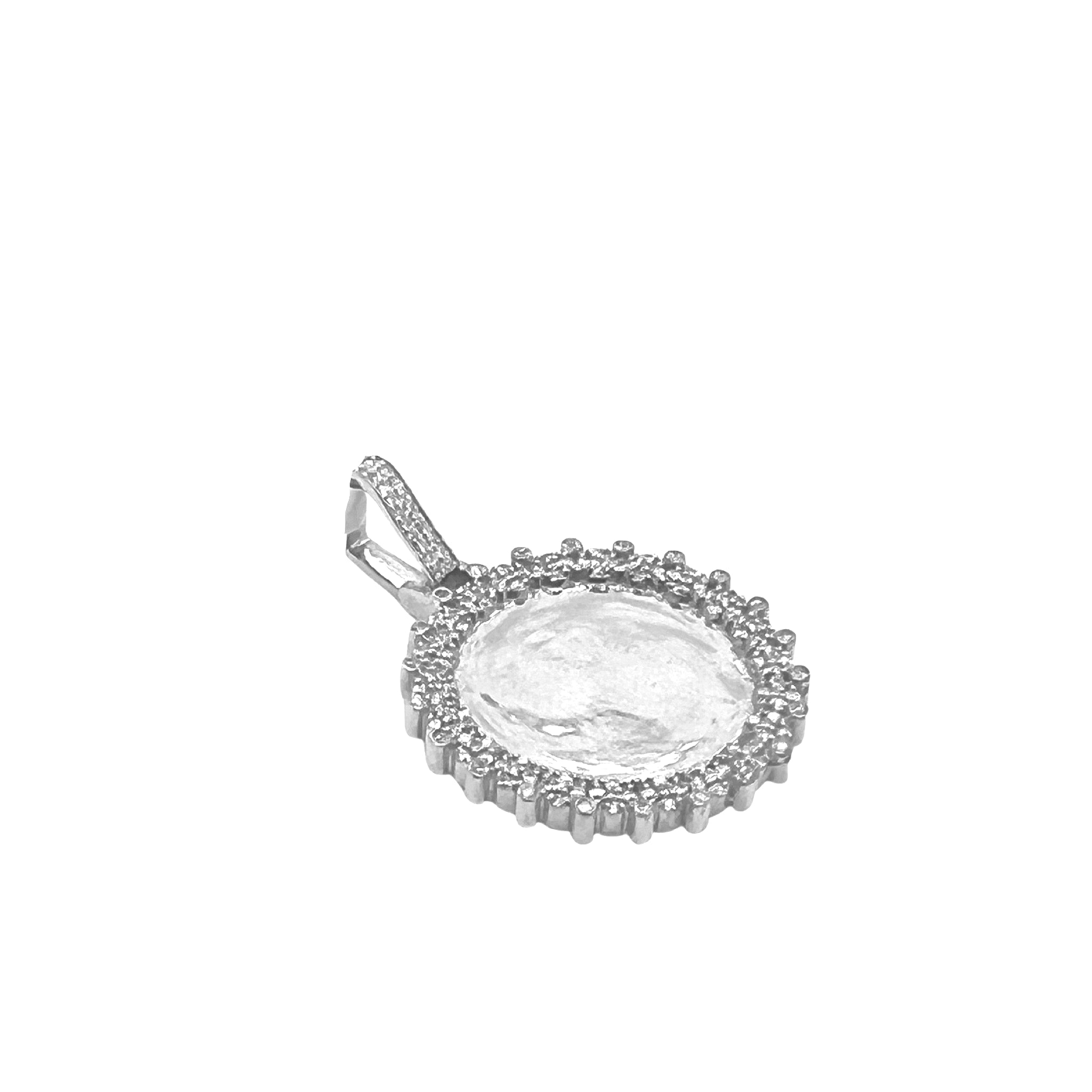 10K White Gold Round Memory Frame Diamond Pendant 0.22 CT 1.35"
