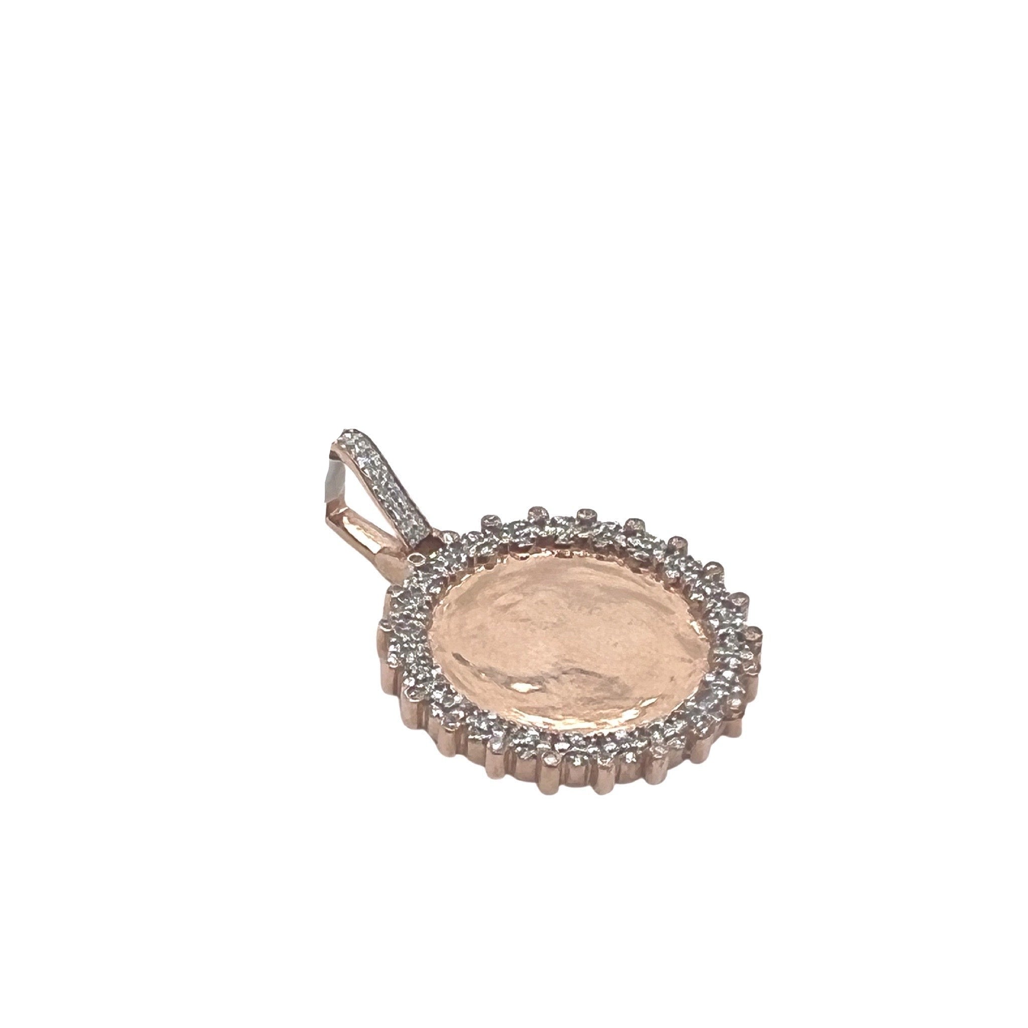10K Rose Gold Round Memory Frame Diamond Pendant 0.22 CT 1.35"