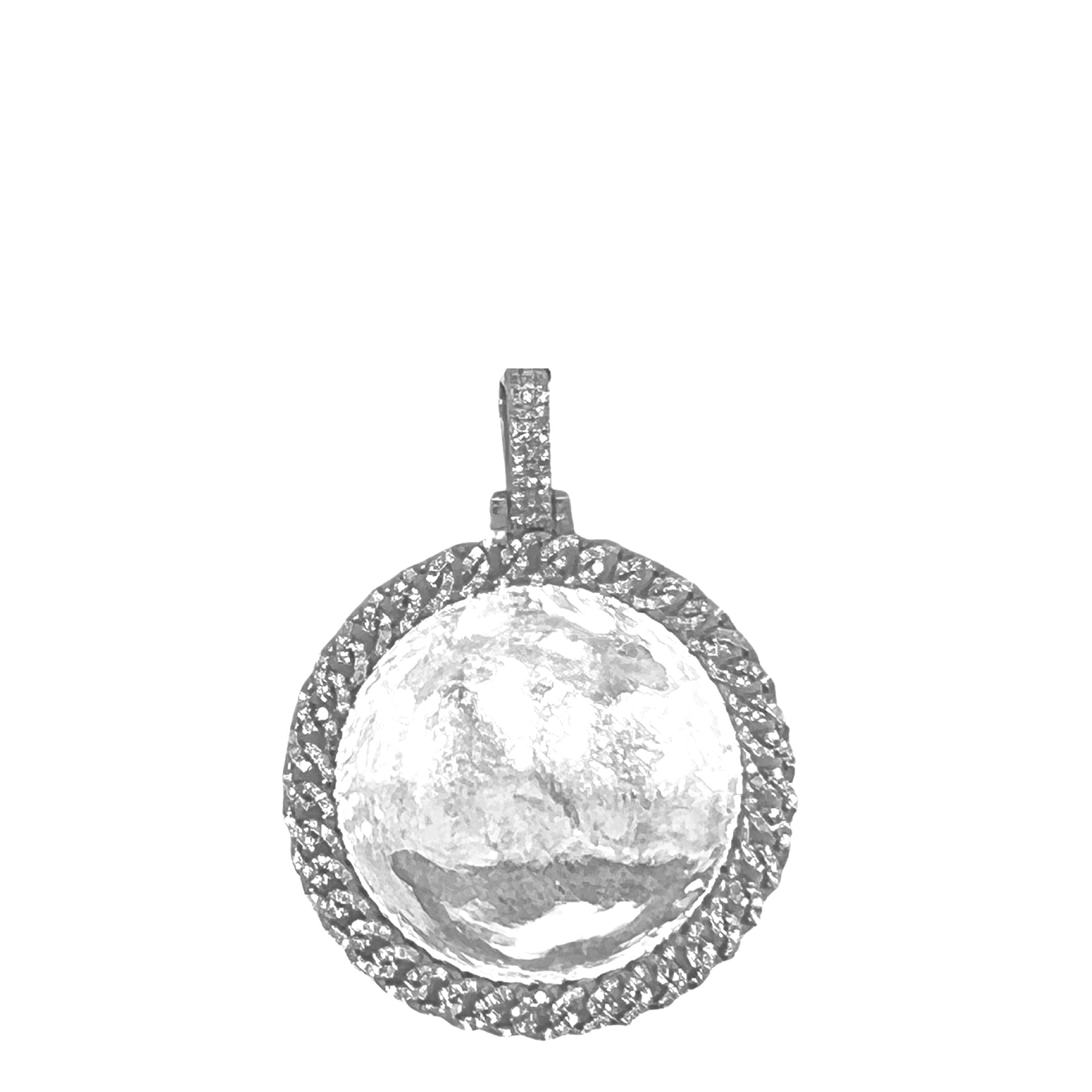 10K White Gold Miami Cuban Memory Frame Diamond Pendant 0.69 CT 1.7"