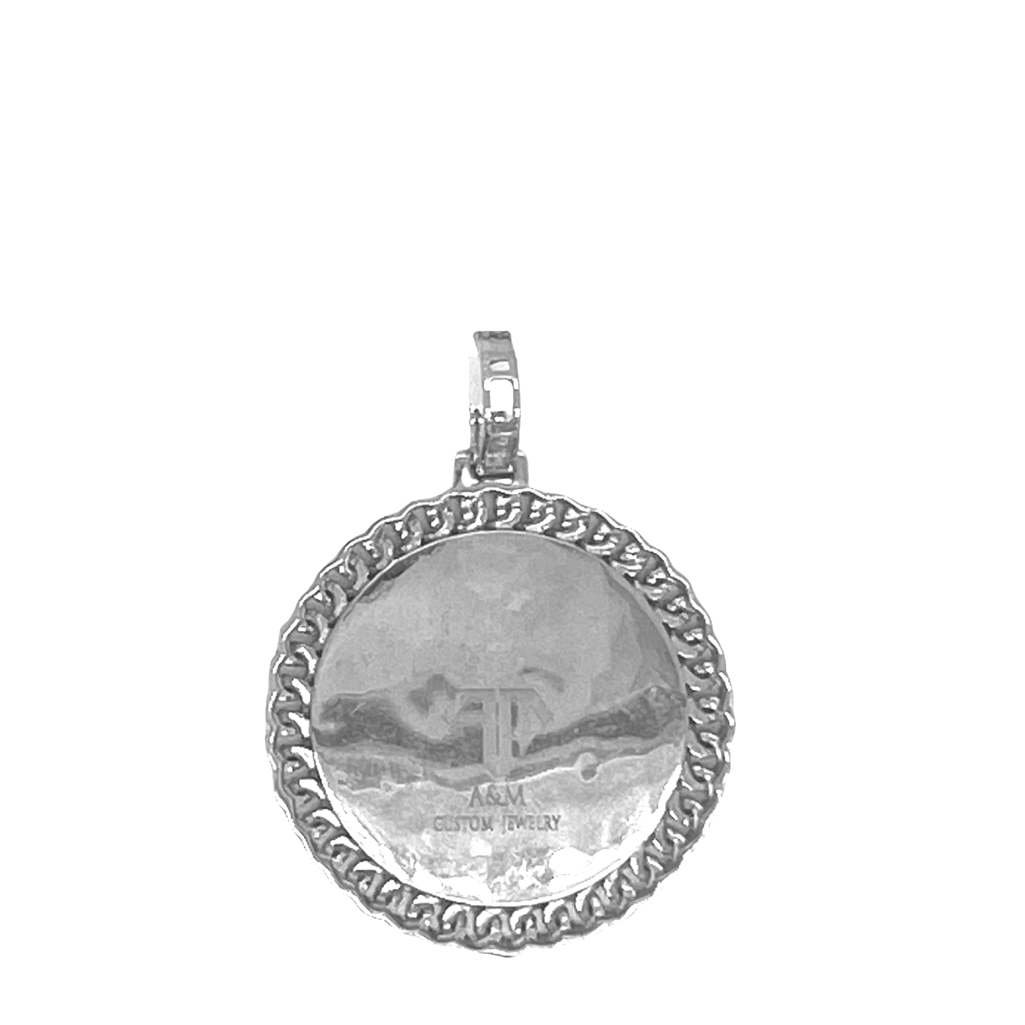 10K White Gold Miami Cuban Memory Frame Diamond Pendant 0.69 CT 1.7"