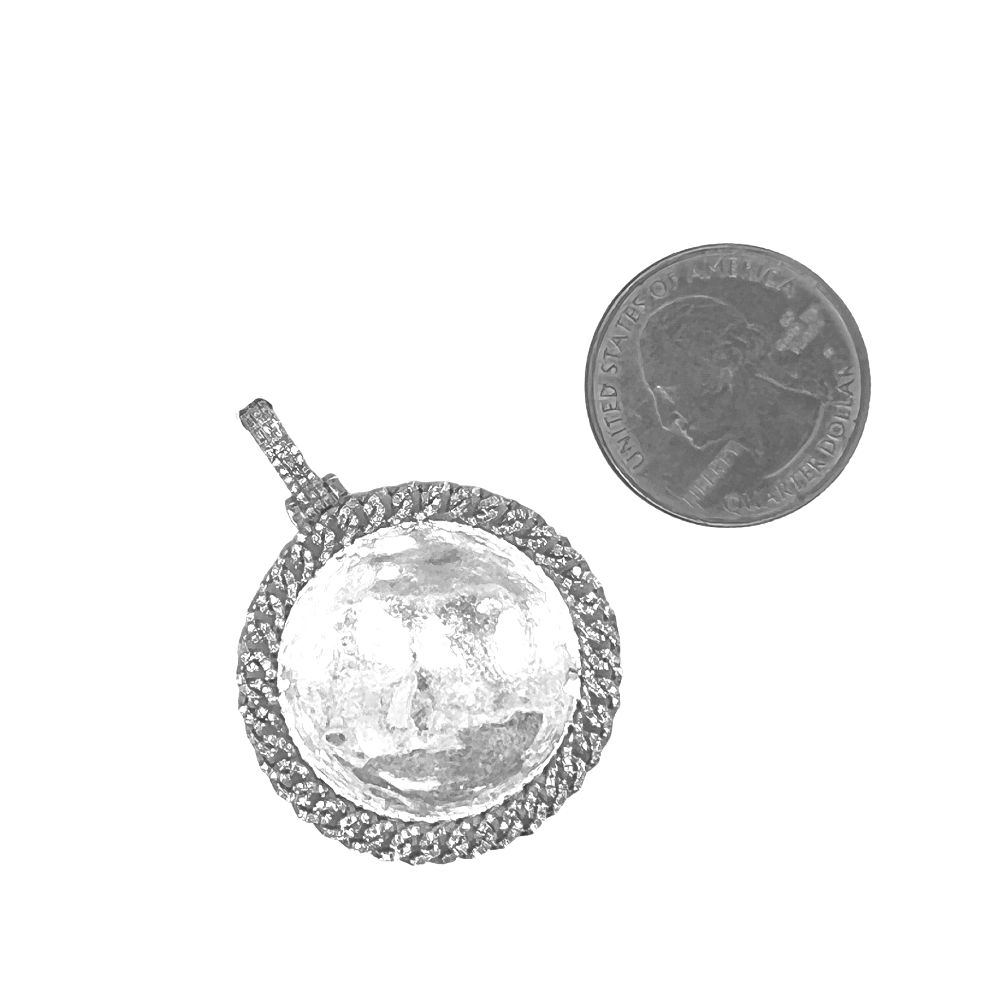 10K White Gold Miami Cuban Memory Frame Diamond Pendant 0.69 CT 1.7"