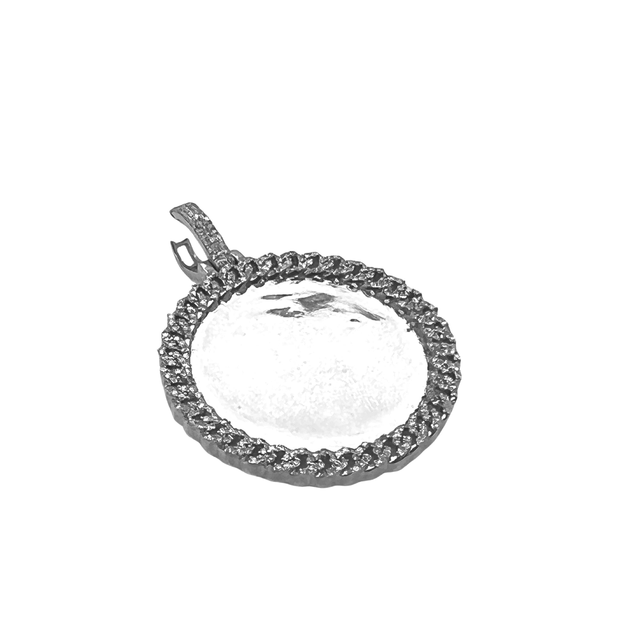 10K White Gold Miami Cuban Memory Frame Diamond Pendant 0.69 CT 1.7"