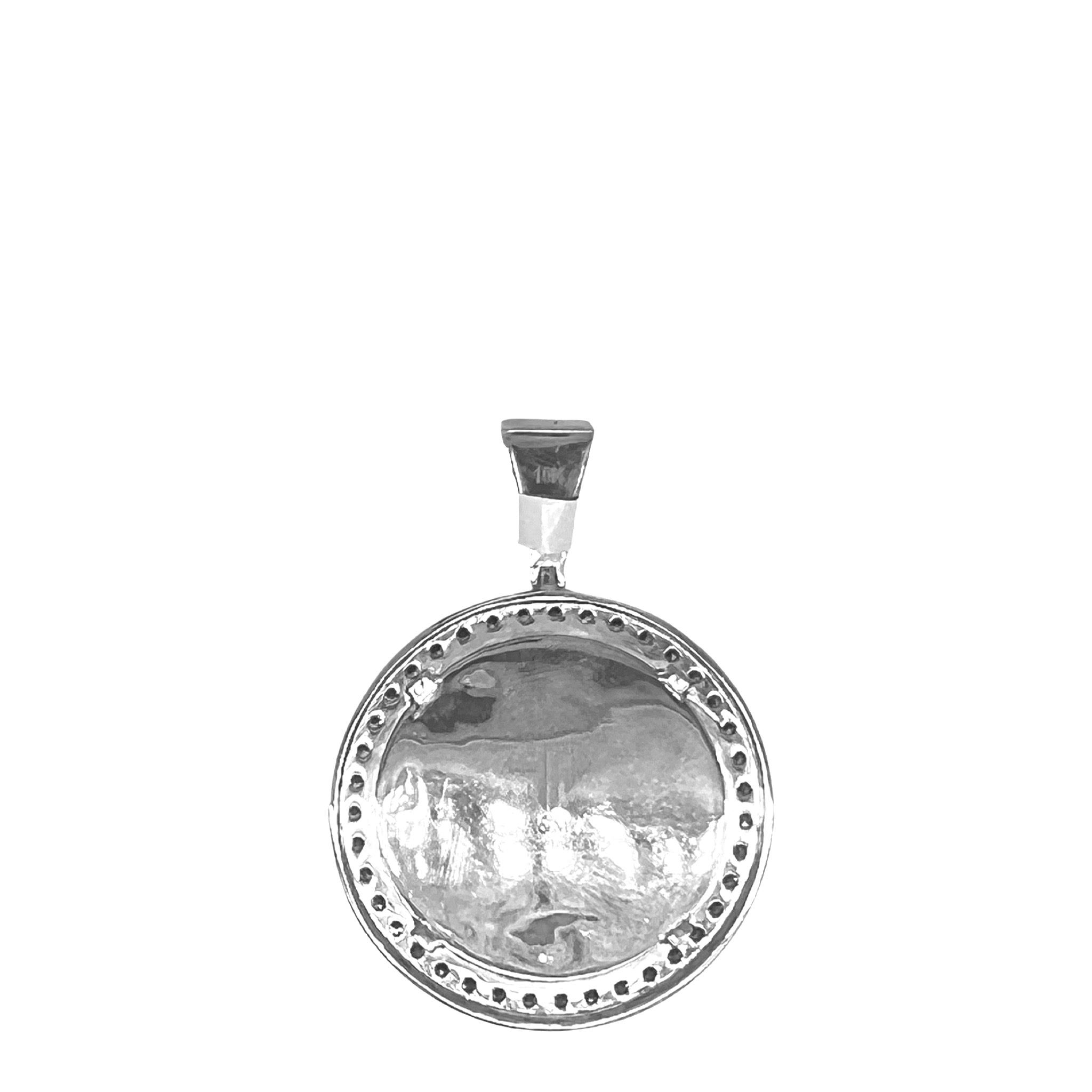 10K White Gold Round Memory Frame Diamond Pendant 1.4 CT 1.75"