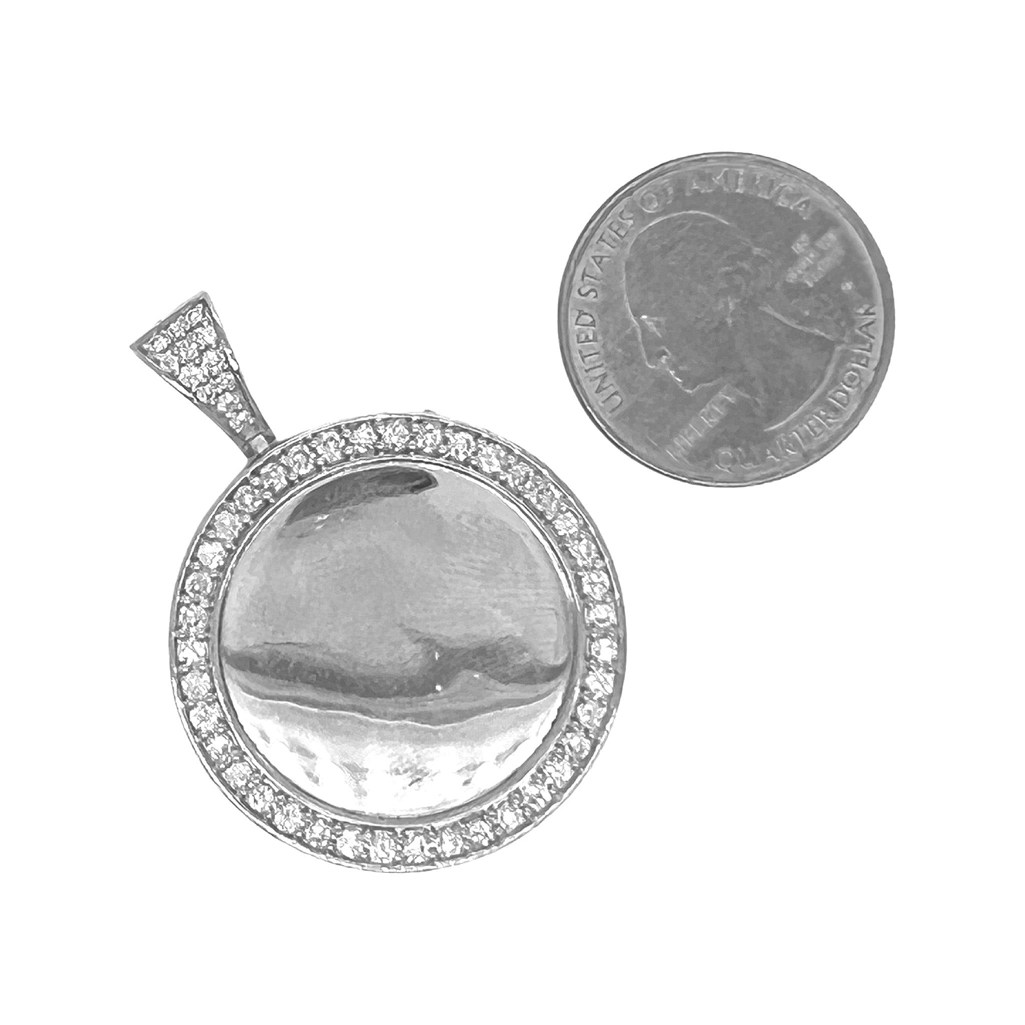 10K White Gold Round Memory Frame Diamond Pendant 1.4 CT 1.75"