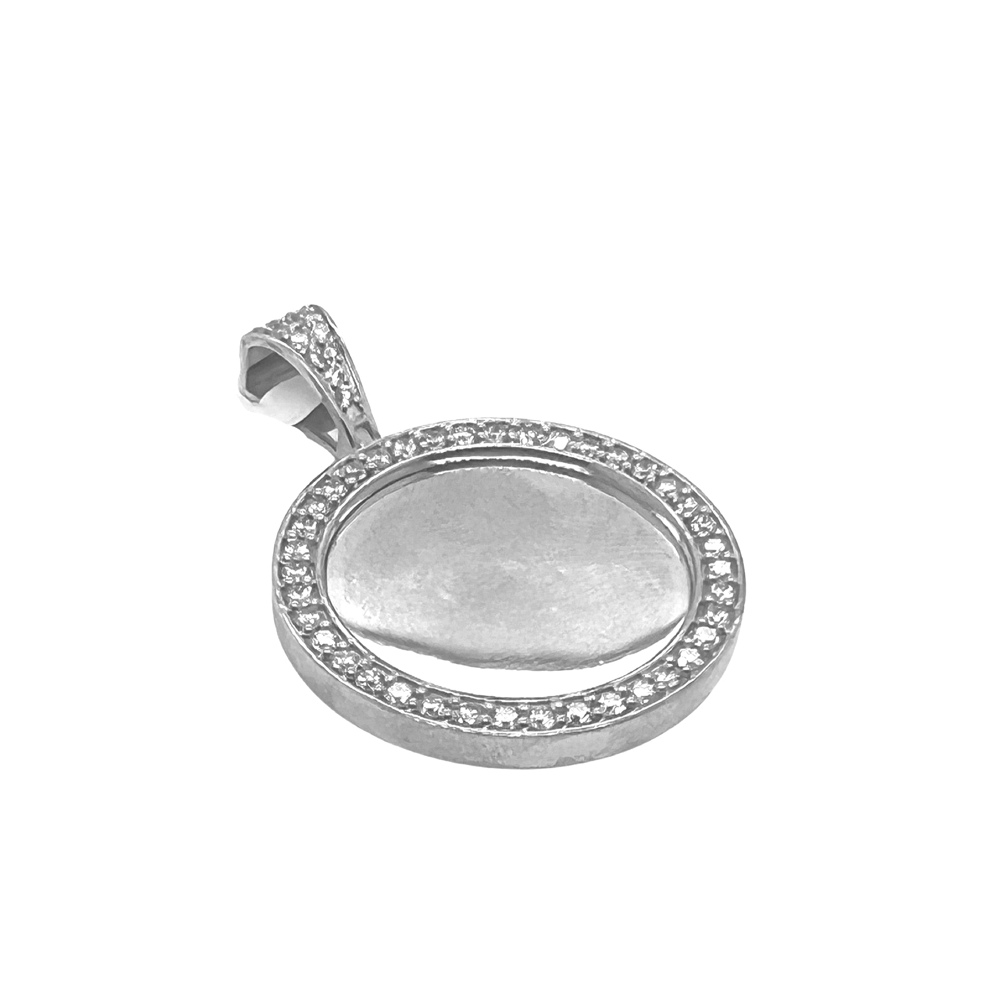 10K White Gold Round Memory Frame Diamond Pendant 1.4 CT 1.75"