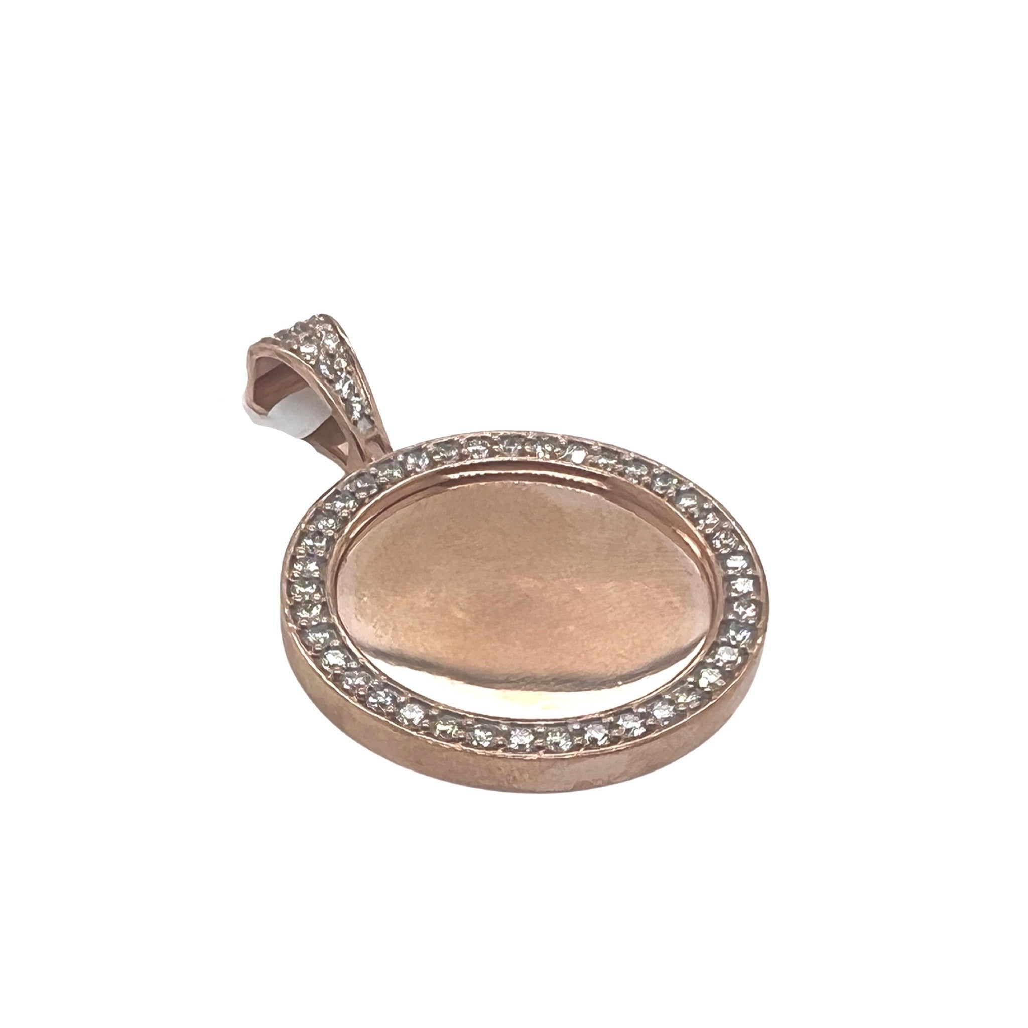 10K Rose Gold Round Memory Frame Diamond Pendant 1.58 CT 1.75"