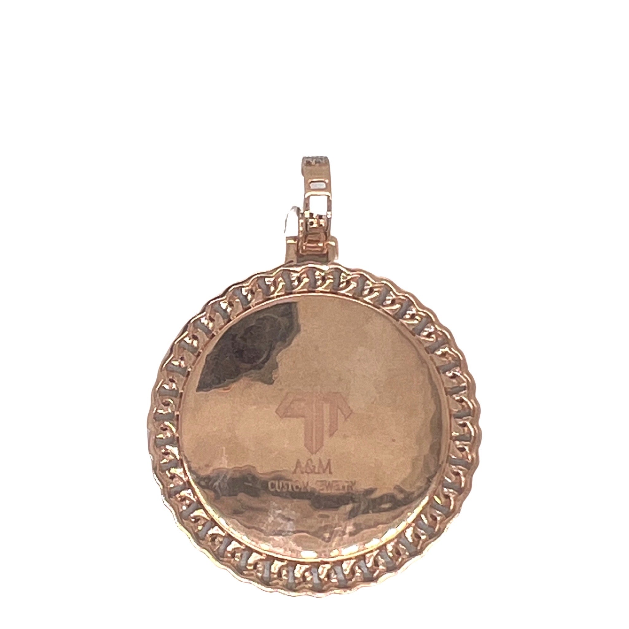 10K Rose Gold Miami Cuban Memory Frame Diamond Pendant 0.69 CT 2"