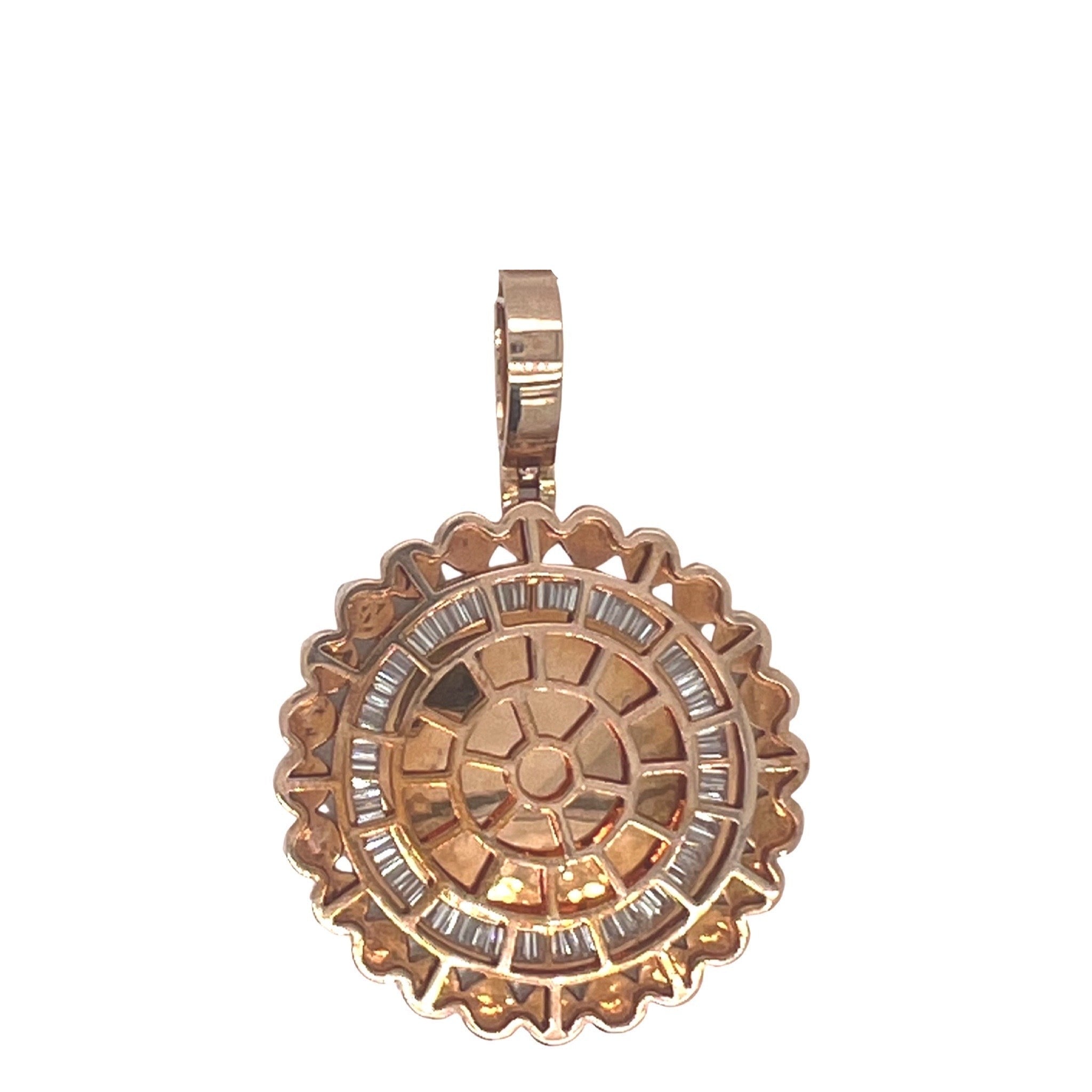 10K Rose Gold Memory Frame Cluster Baguette Diamond Pendant 3.94 CT 2.1"