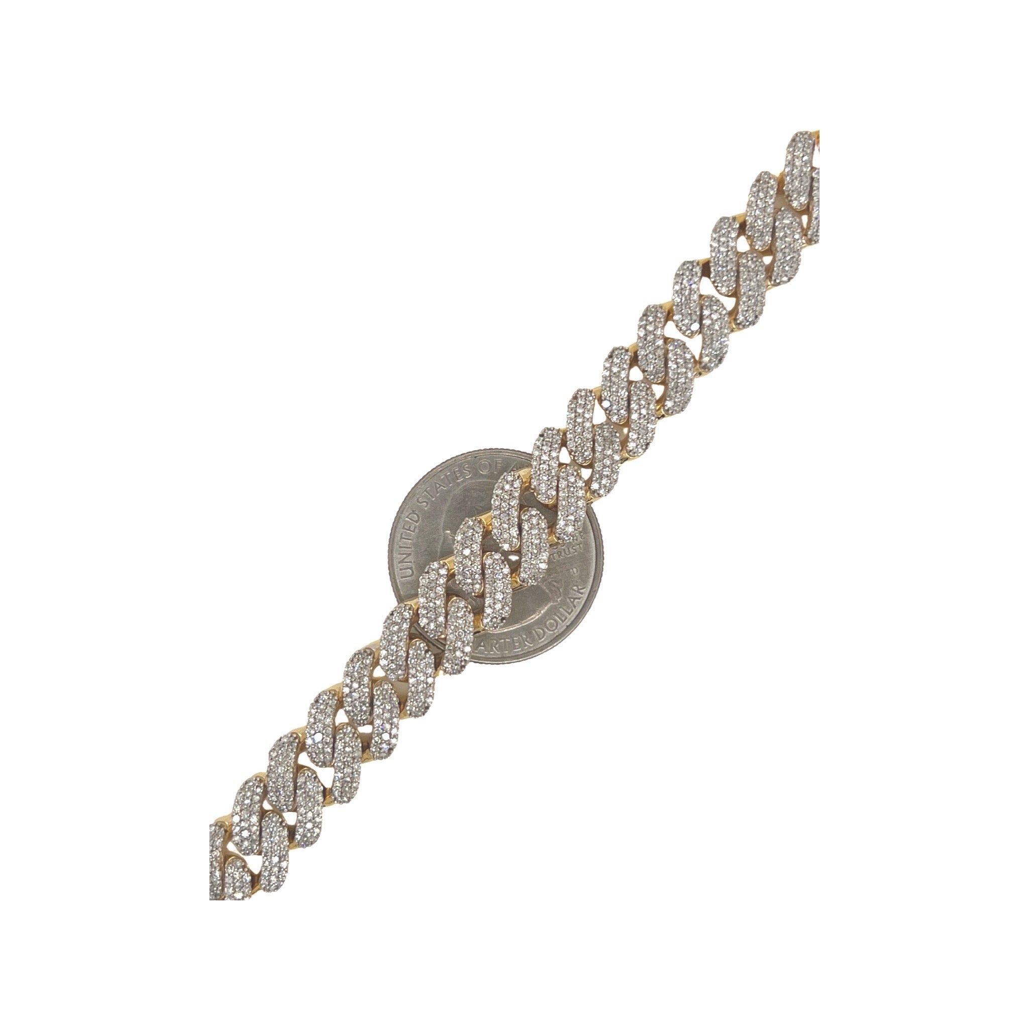 10K Yellow Gold 10MM Miami Cuban Pave Diamond Chain 15.5 CT - 22"