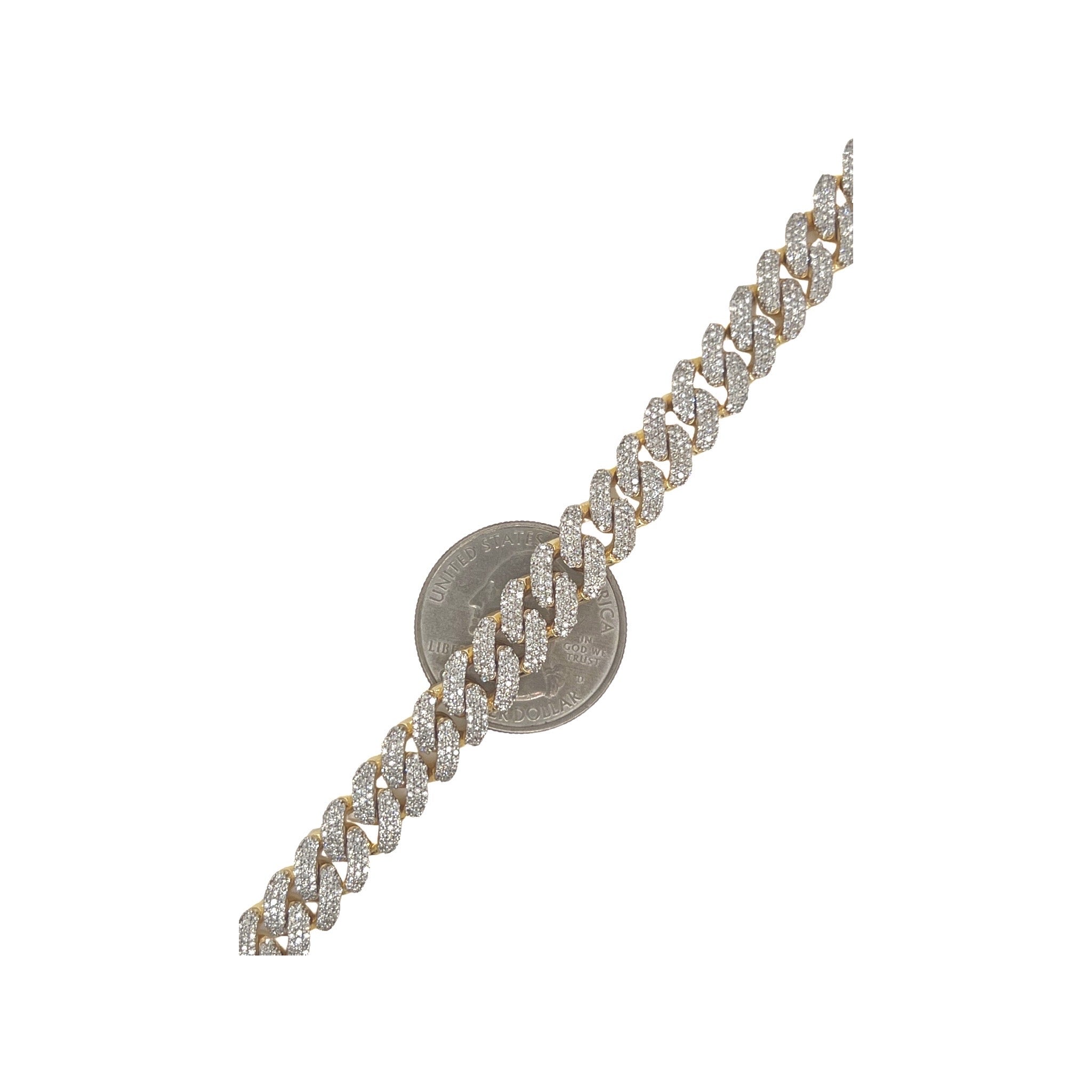 10K Yellow Gold 8MM Miami Cuban Pave Diamond Chain 11.5 CT - 22"