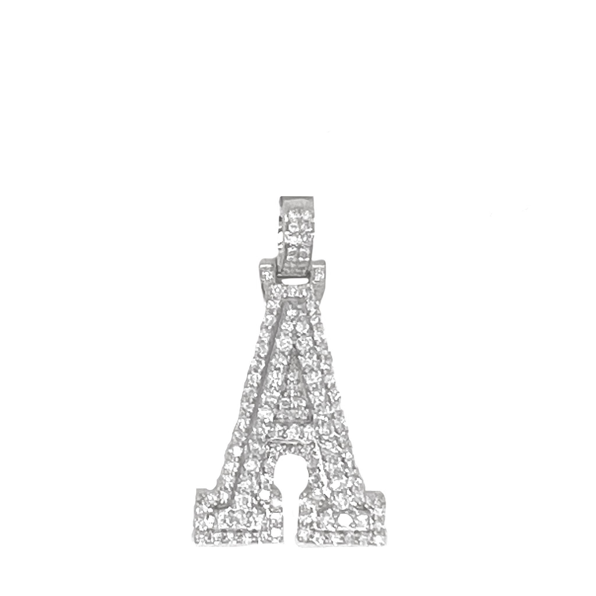 10K White Gold 3D Letter A Initial Diamond Pendant 1.54 CT 1.5"