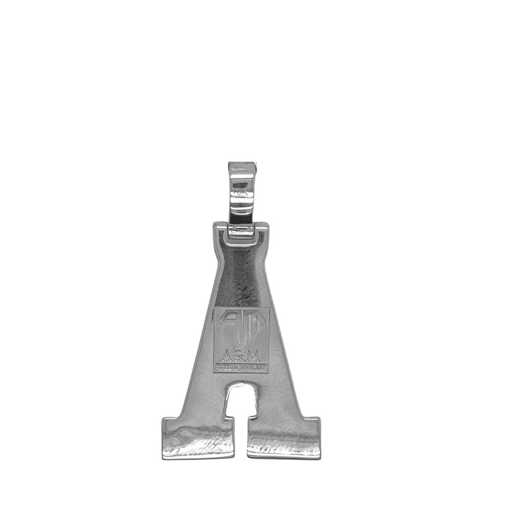 10K White Gold 3D Letter A Initial Diamond Pendant 1.54 CT 1.5"