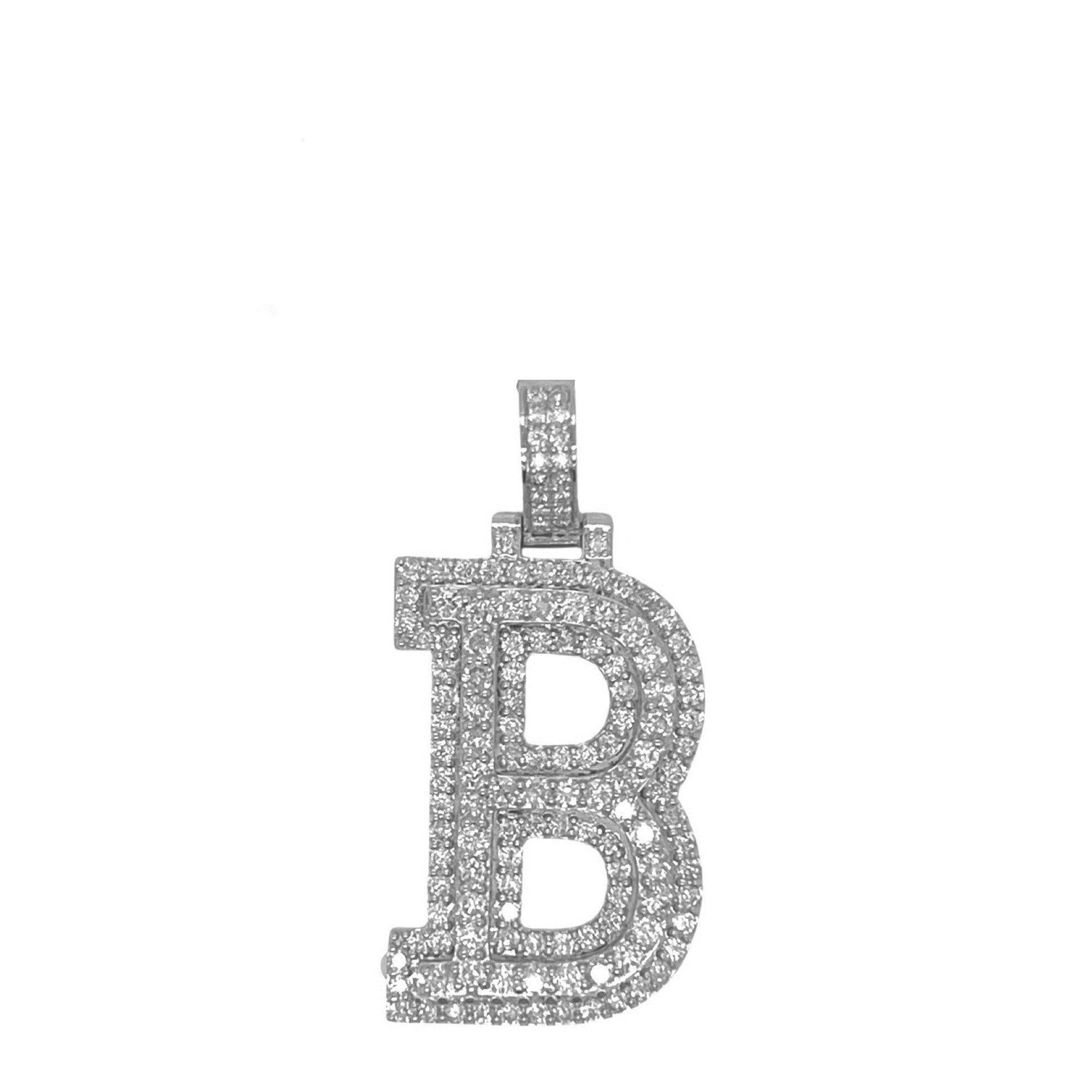 10K White Gold 3D Letter B Initial Diamond Pendant 1.82 CT 1.5"